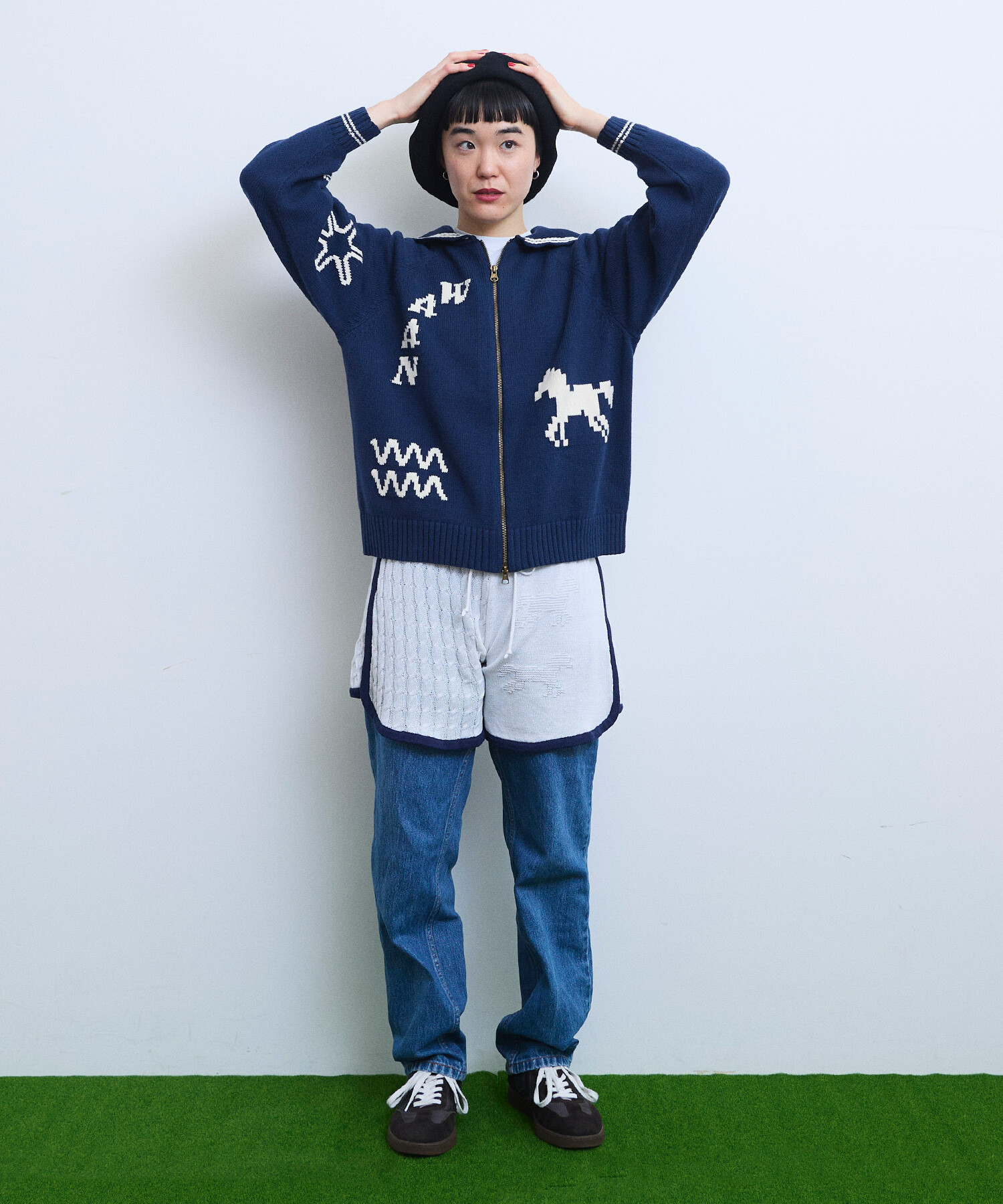 AMBIDEX Store 【予約販売】〇SAILOR COLLAR ニットブルゾン(F NAVY
