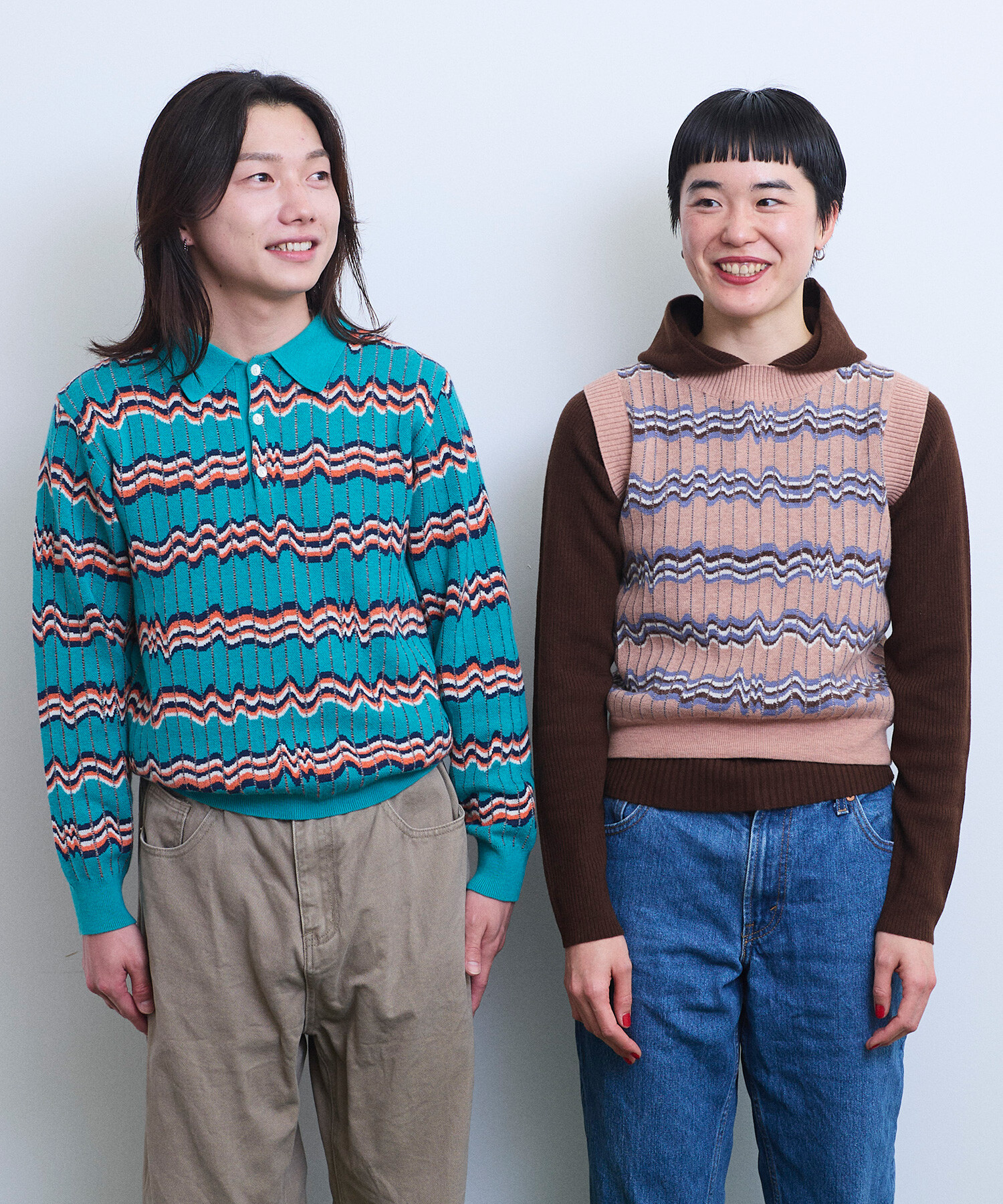 プーチン AMBIDEX Store 【予約販売】〇BOUNCY BORDER ニットポロシャツ(F GREEN