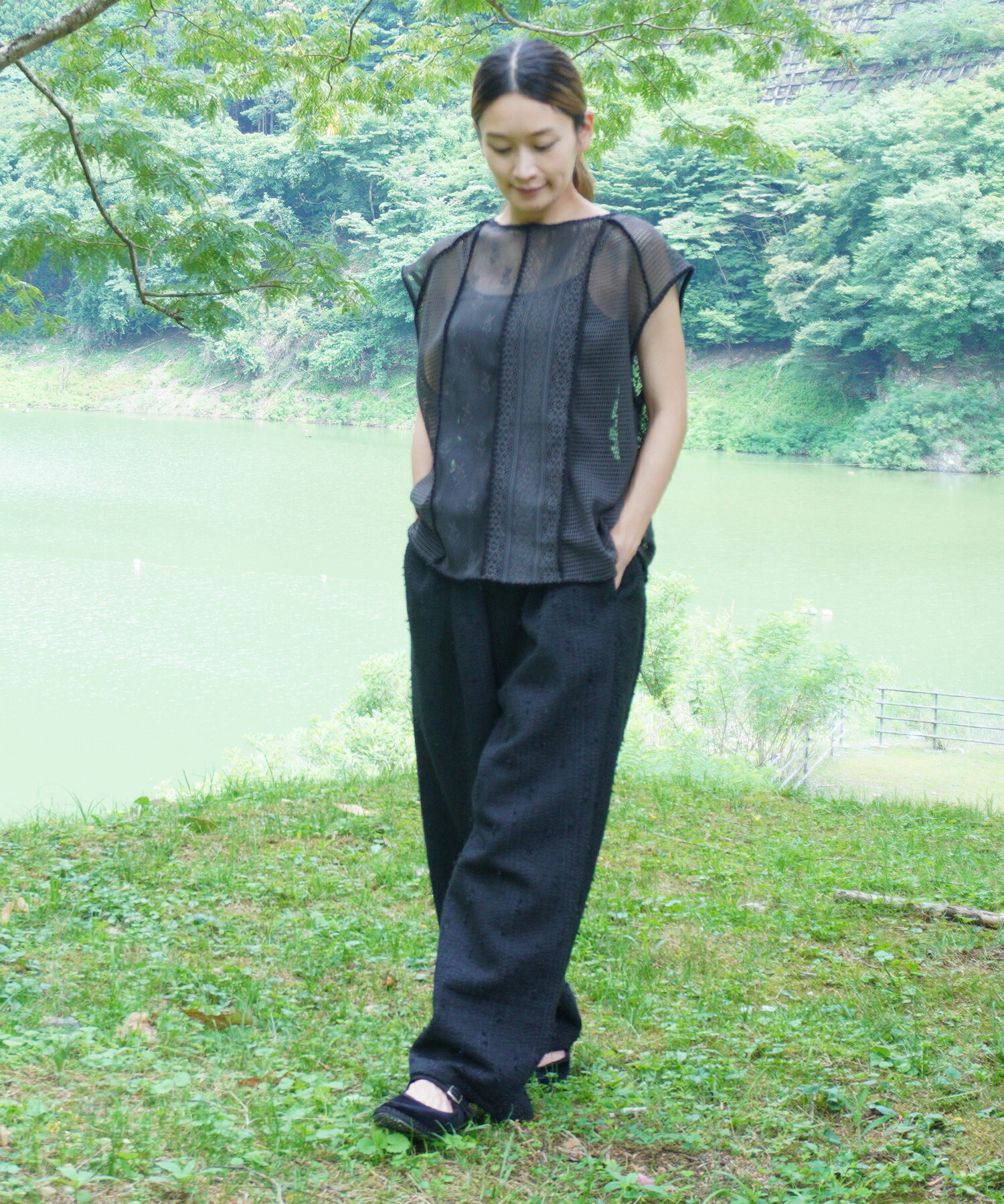 AMBIDEX Store 〇sashiko jacquard ギャザーパンツ(F ピンク