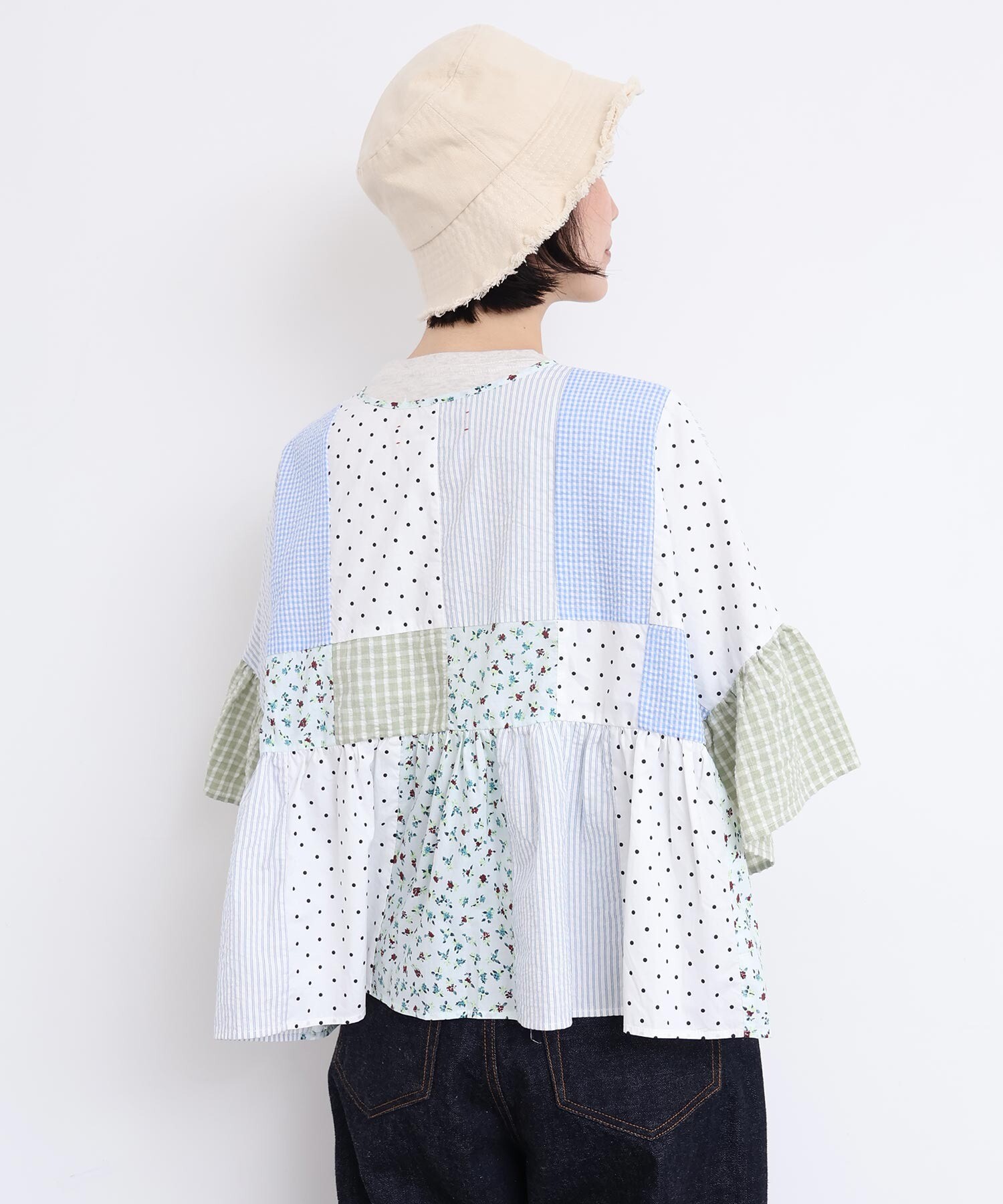 AMBIDEX Store little garden パッチワークブラウス(F クロ): l