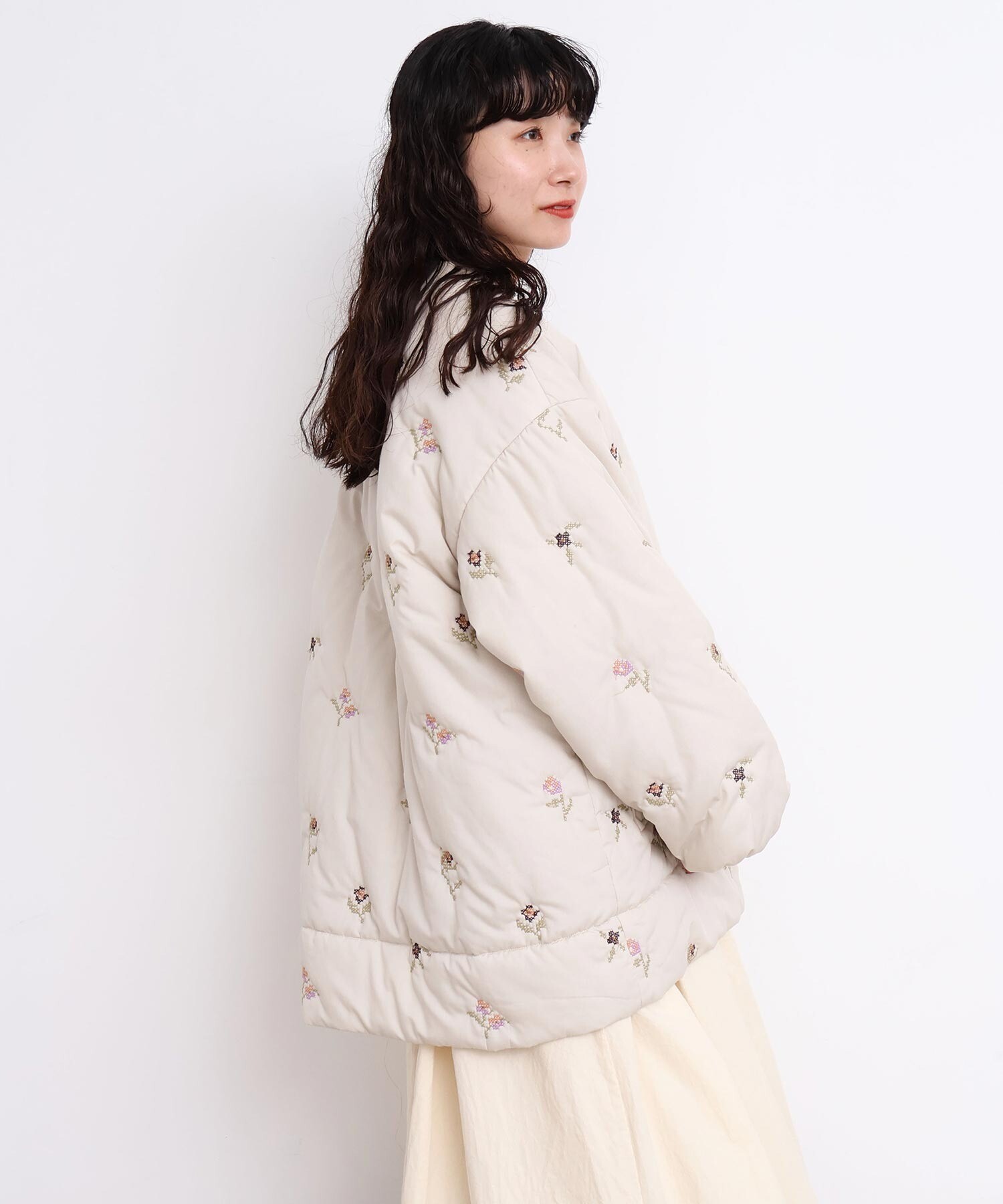 AMBIDEX Store 〇お花のクロスステッチ キルト刺繍コート(F コン): l