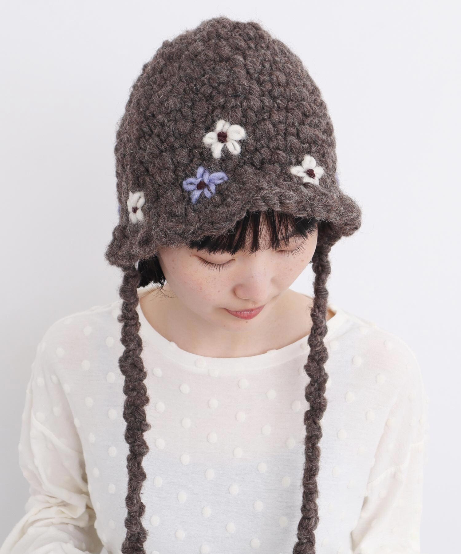 AMBIDEX Store 〇ちいさな花のハンドニットハット (F キナリ): l