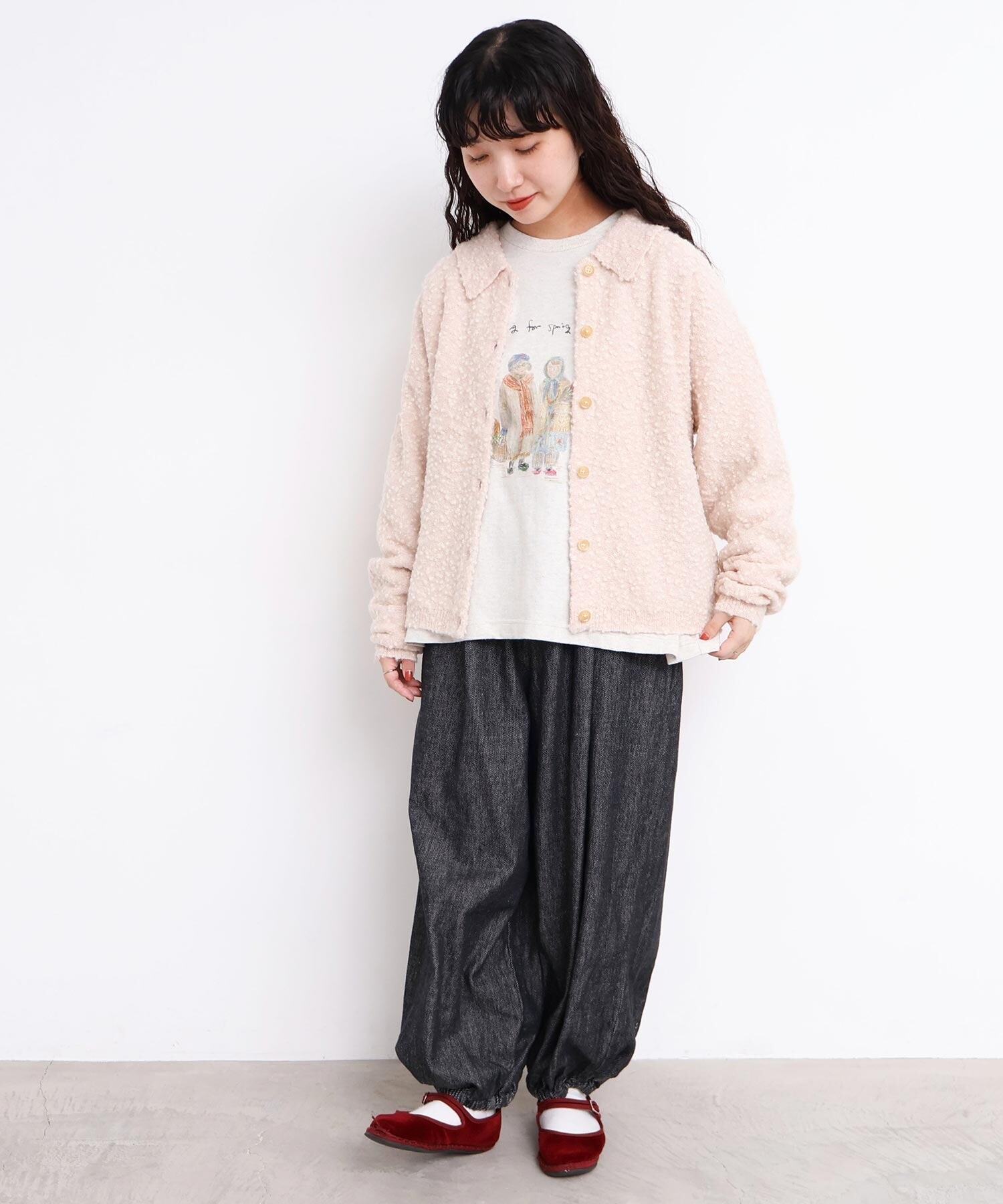 AMBIDEX Store 〇きらっとしたニット 襟付きカーディガン(F キナリ): l