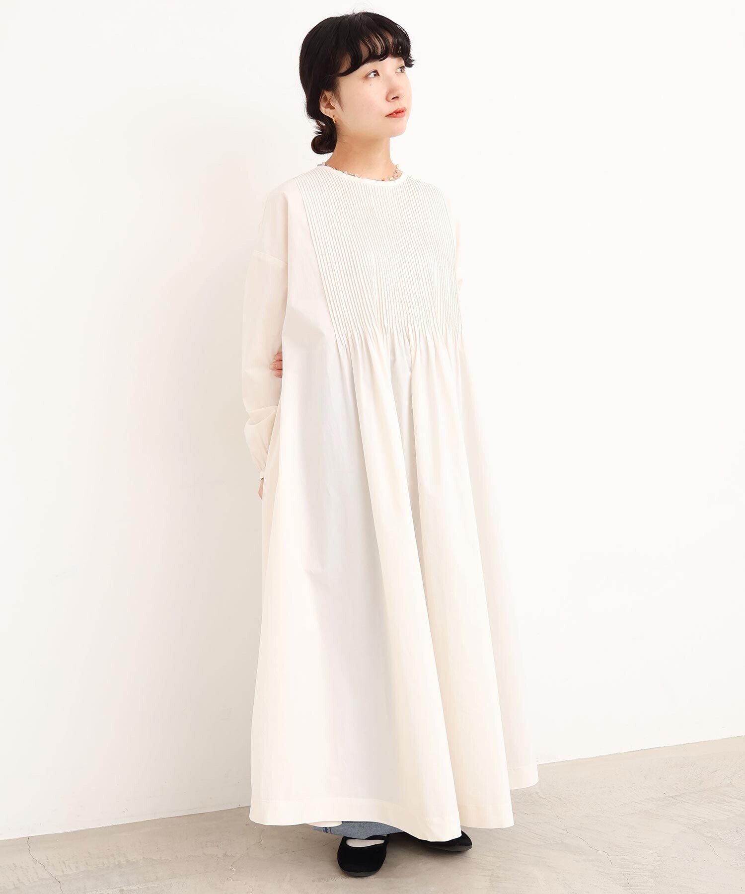 AMBIDEX Store バスクシャツみたいなピンタックワンピース(F サックス