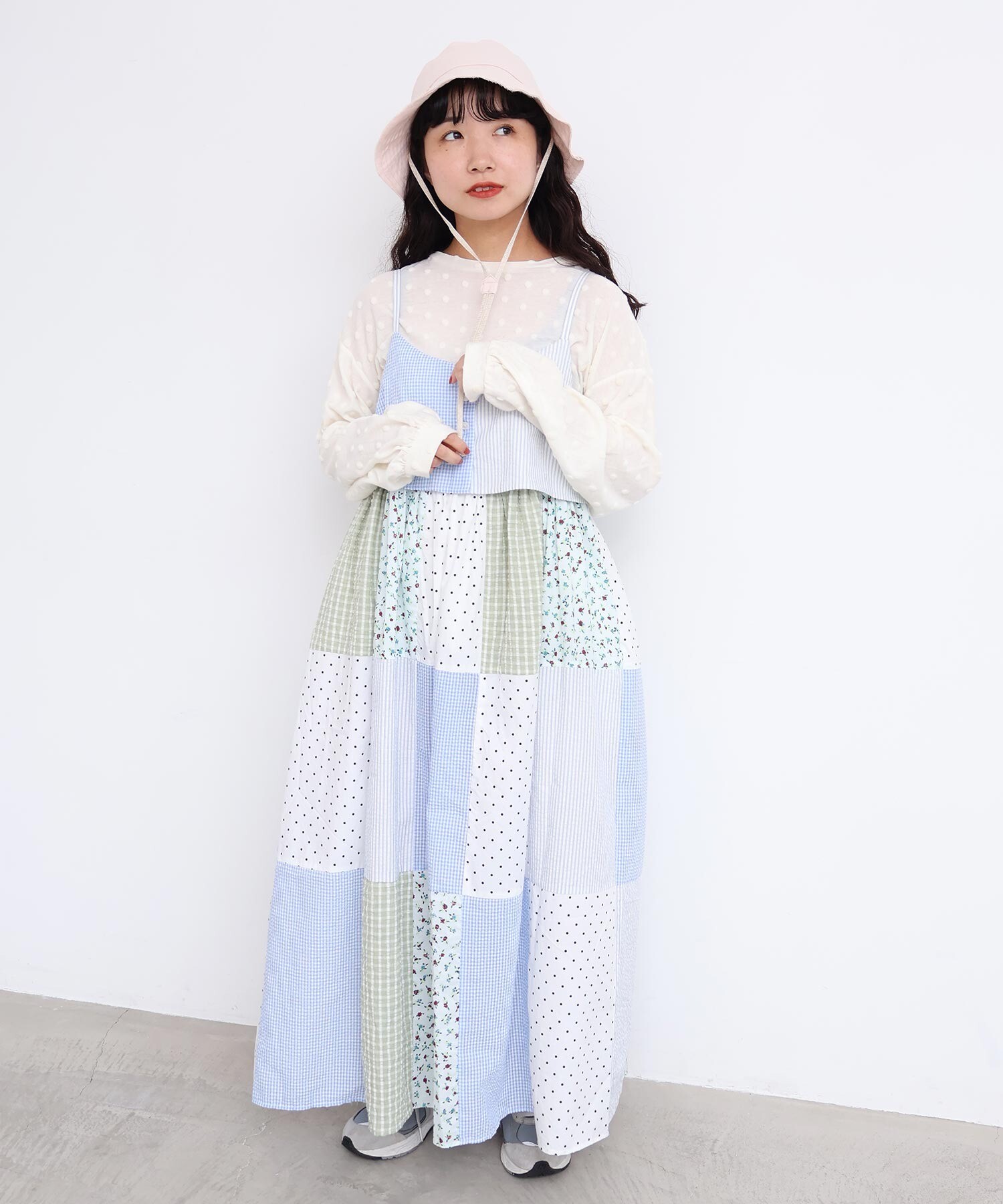 AMBIDEX Store little garden パッチワークキャミワンピース(F クロ