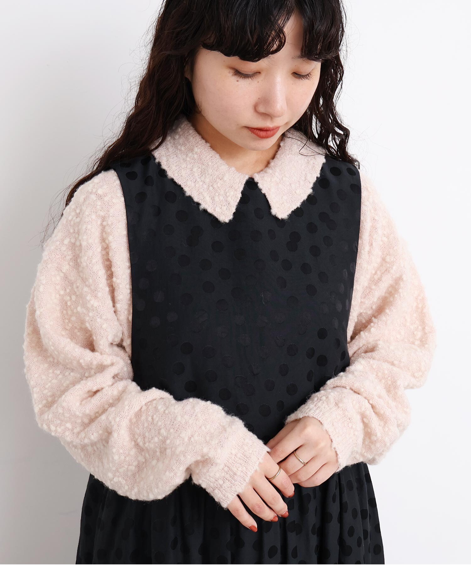 AMBIDEX Store 〇サテンジャガード まばらドットノースリワンピース(F