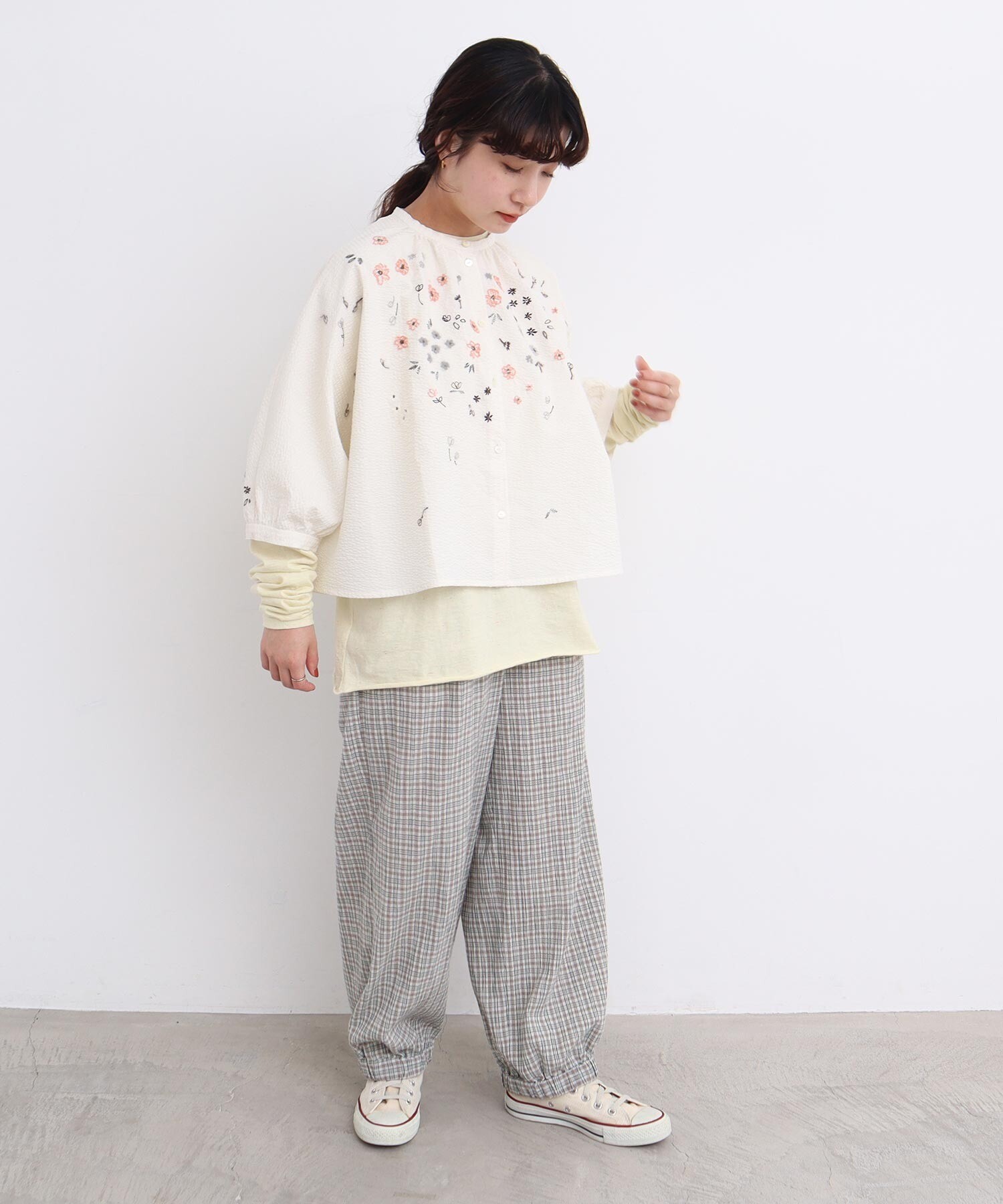 AMBIDEX Store 〇やさしいチェック 裾しぼりパンツ (F ベージュ