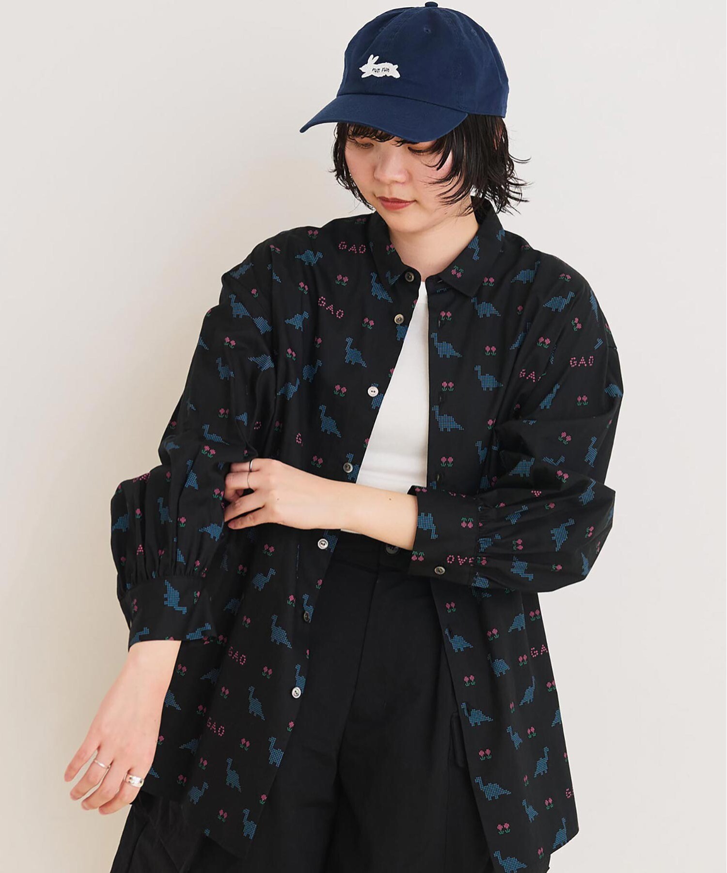 AMBIDEX Store △○8bit Dinosaur ブラウス(F ベージュ): l AMBIDEX Store △○8bit Dinosaur ブラウス(F ベージュ): l