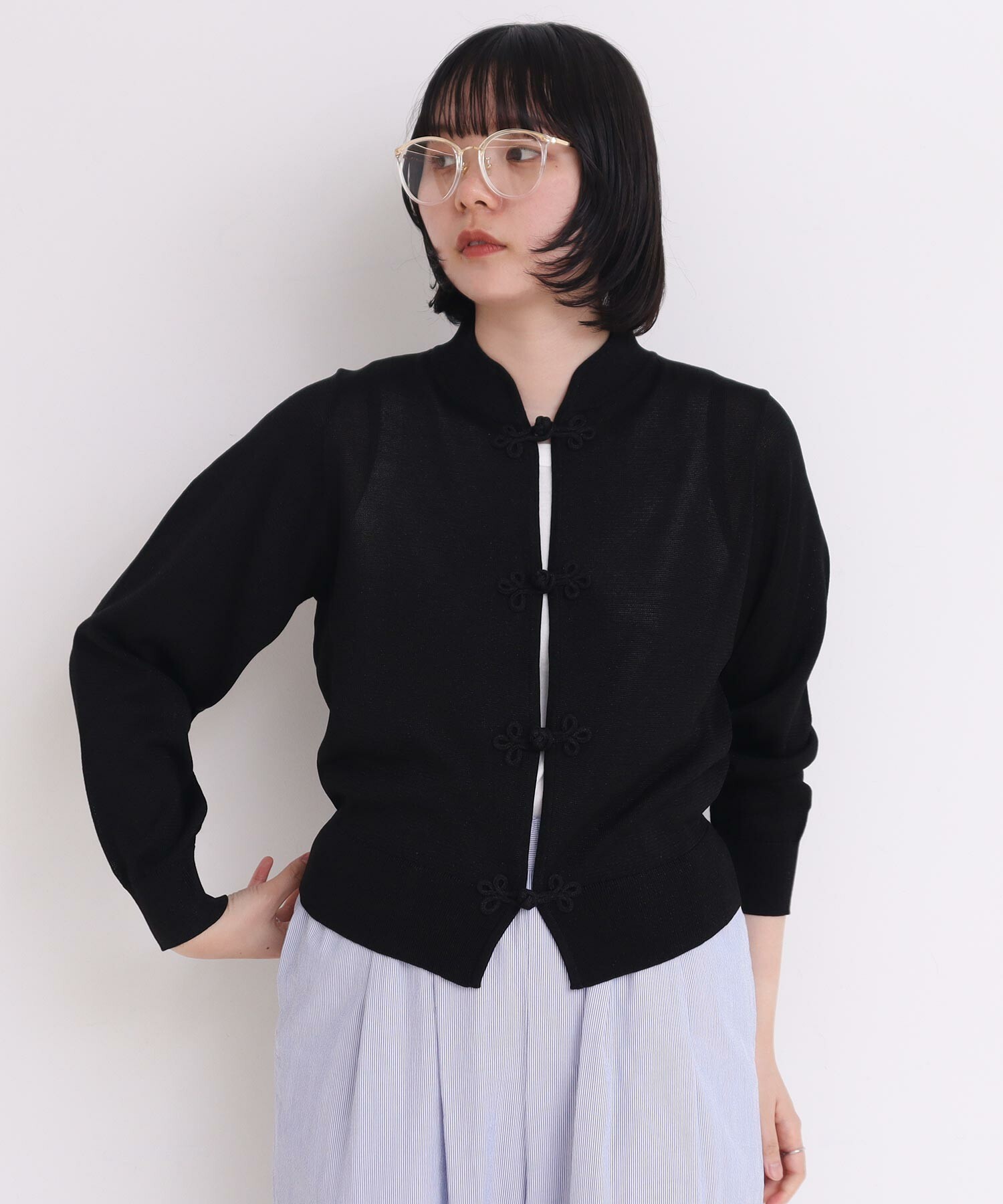 AMBIDEX Store ○Metallic yarn 華釦カーディガン(F クロ): l AMBIDEX Store ○Metallic yarn 華釦カーディガン(F クロ): l