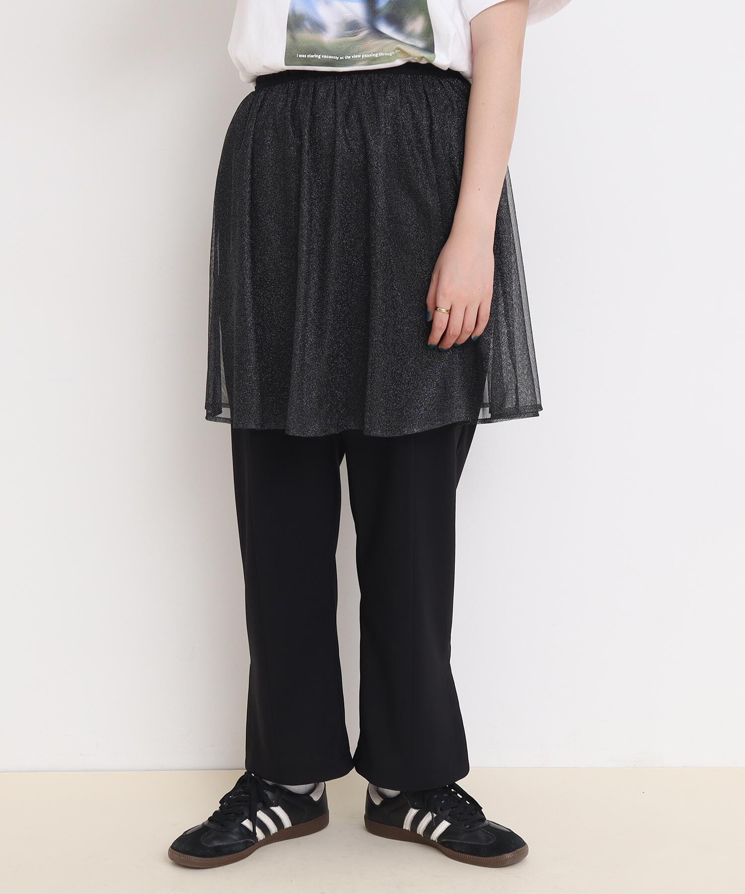 AMBIDEX Store ○2PCS Silver tulle スカートパンツ(F クロ): l