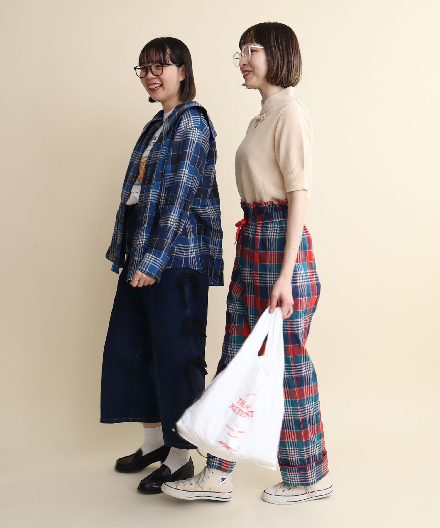 AMBIDEX Store 〇shirring check waist frill PANTS(F アカ): l 