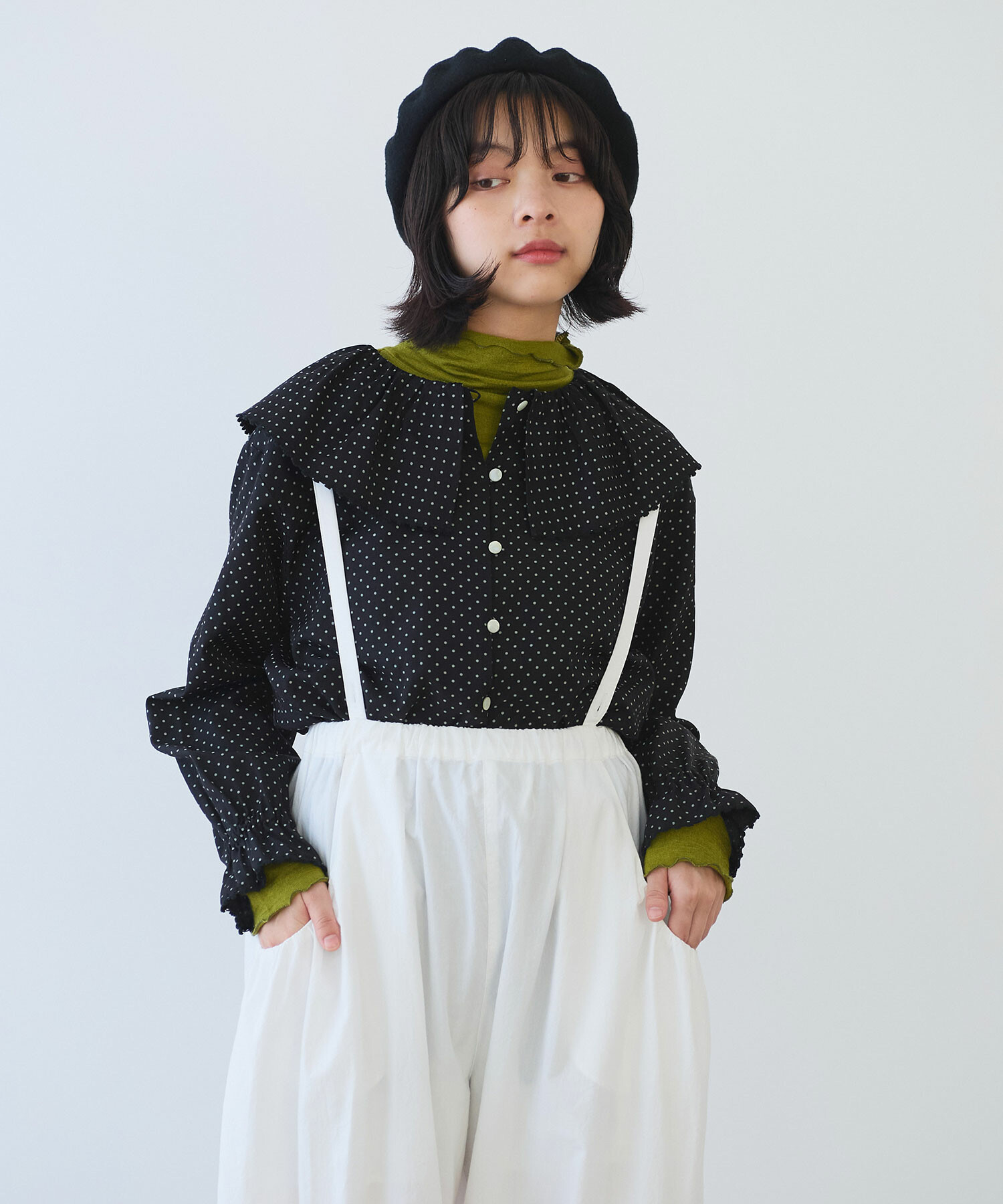 AMBIDEX Store △○ キュプラ ルナファー ドット プリント ケープ襟