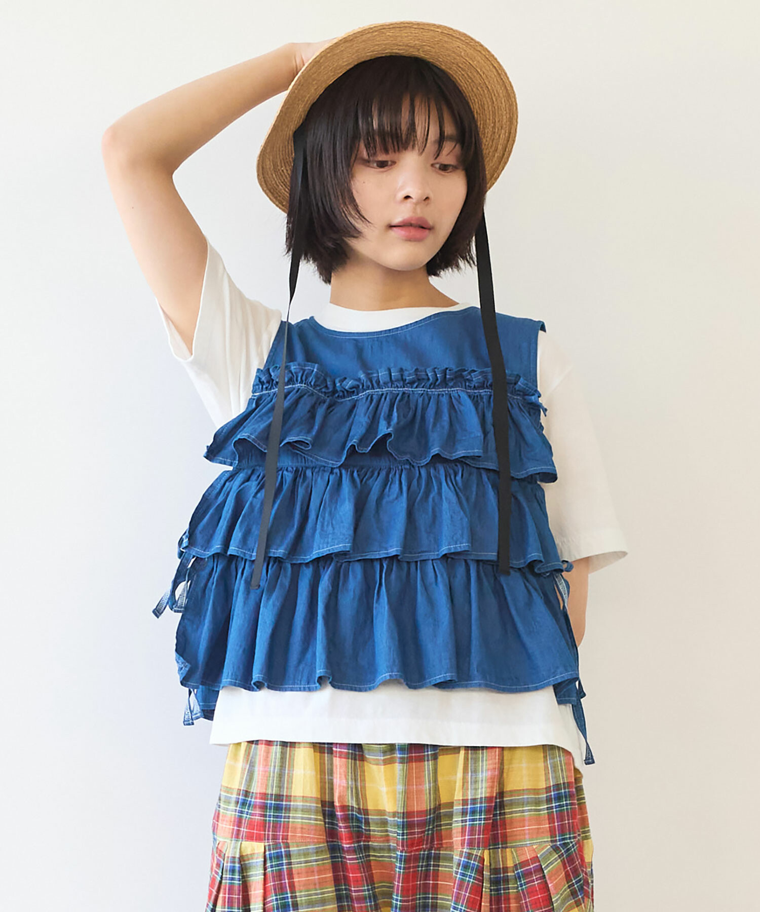 AMBIDEX Store △〇 5.5oz denim furifuri ベスト(F アオ