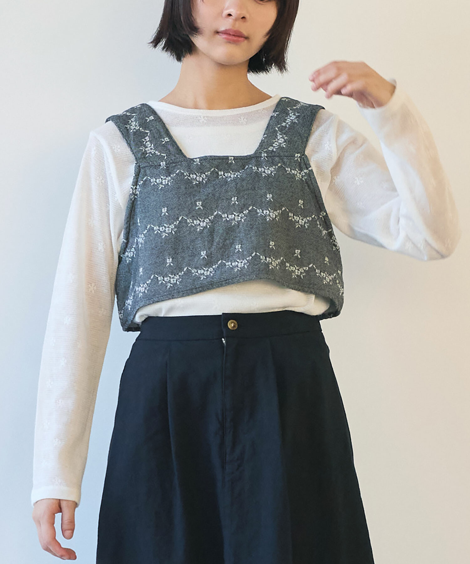 AMBIDEX Store △〇 hana×mesh ジャカード 長袖プルオーバー(F シロ