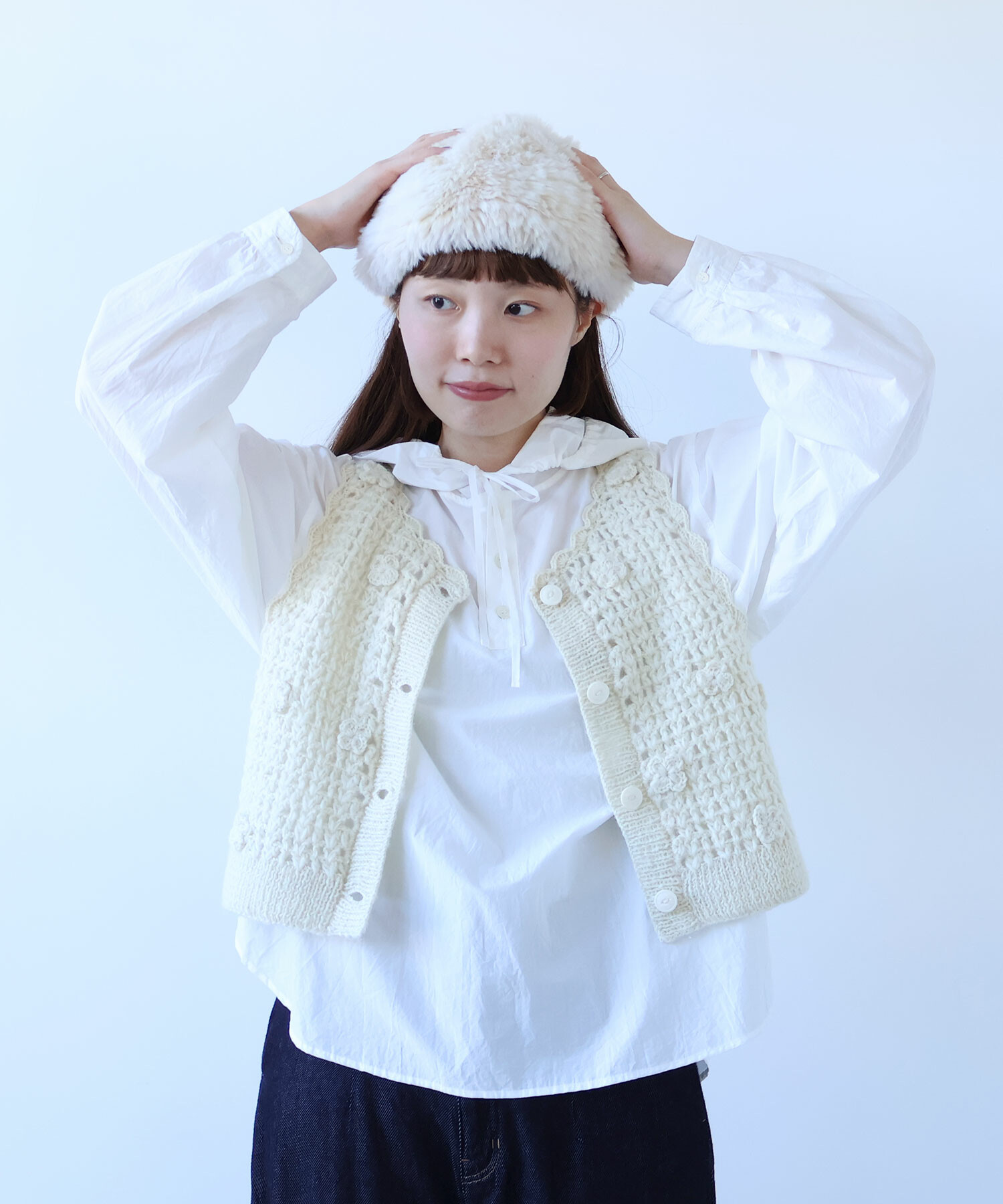 AMBIDEX Store ○ ネパールハンドニット おはなビスチェ(F アオ