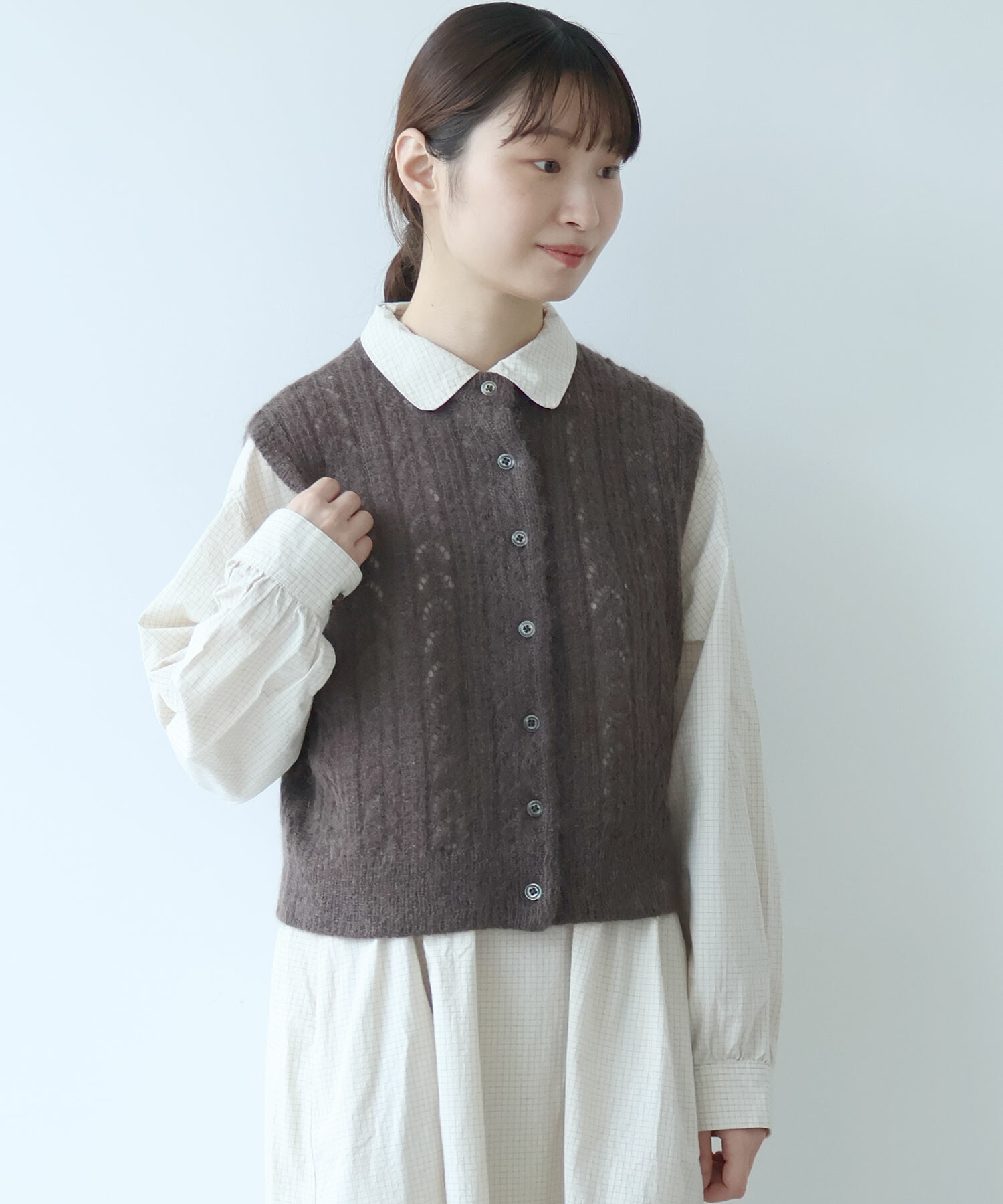 06260626ページ AMBIDEX Store 〇 ふわふわ 透かし編み ニットベスト(F イエロー