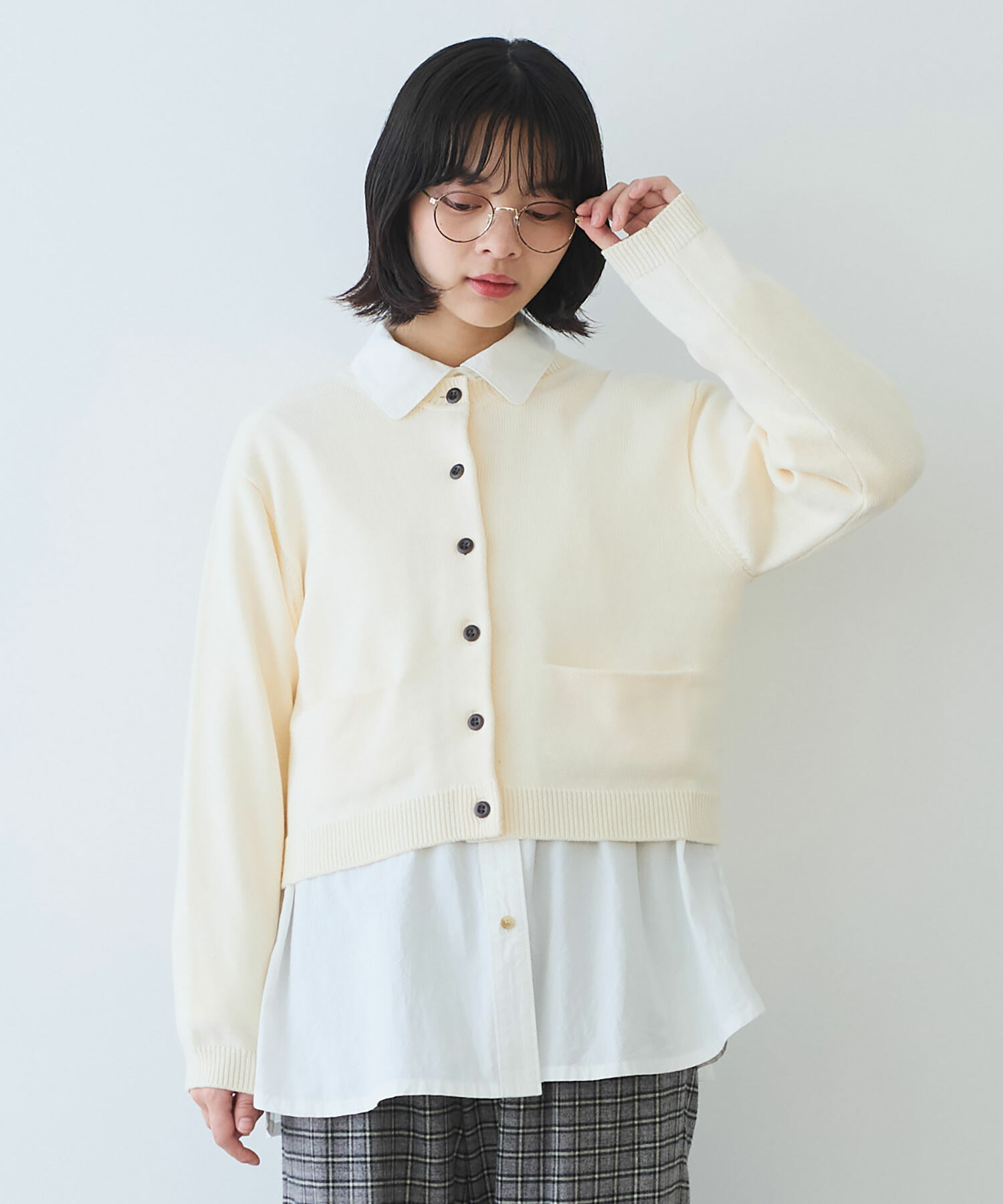 AMBIDEX Store ○ basic cotton クルーカーディガン(F カラシ): bulle