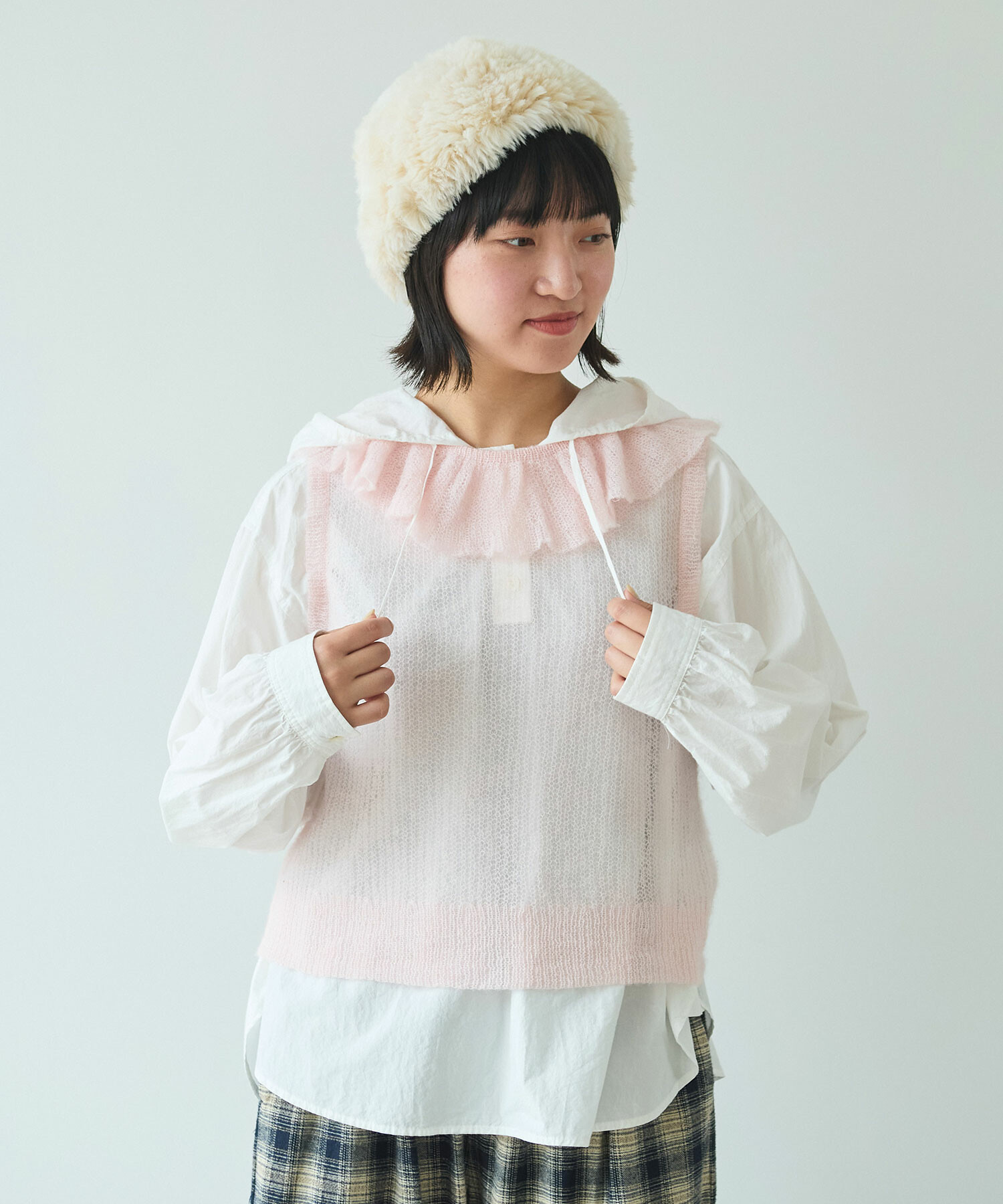 AMBIDEX Store 〇7G mohair フリル襟ベスト(F ピンク): bulle de savon