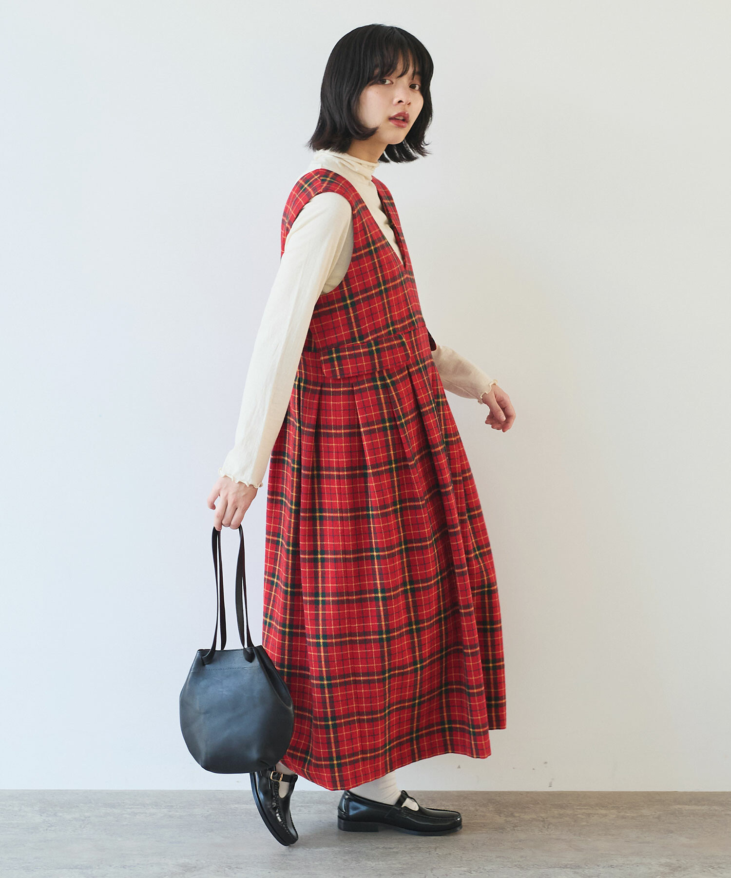 AMBIDEX Store 〇 Recycle CHECK ジャンパースカート(F アカ): bulle