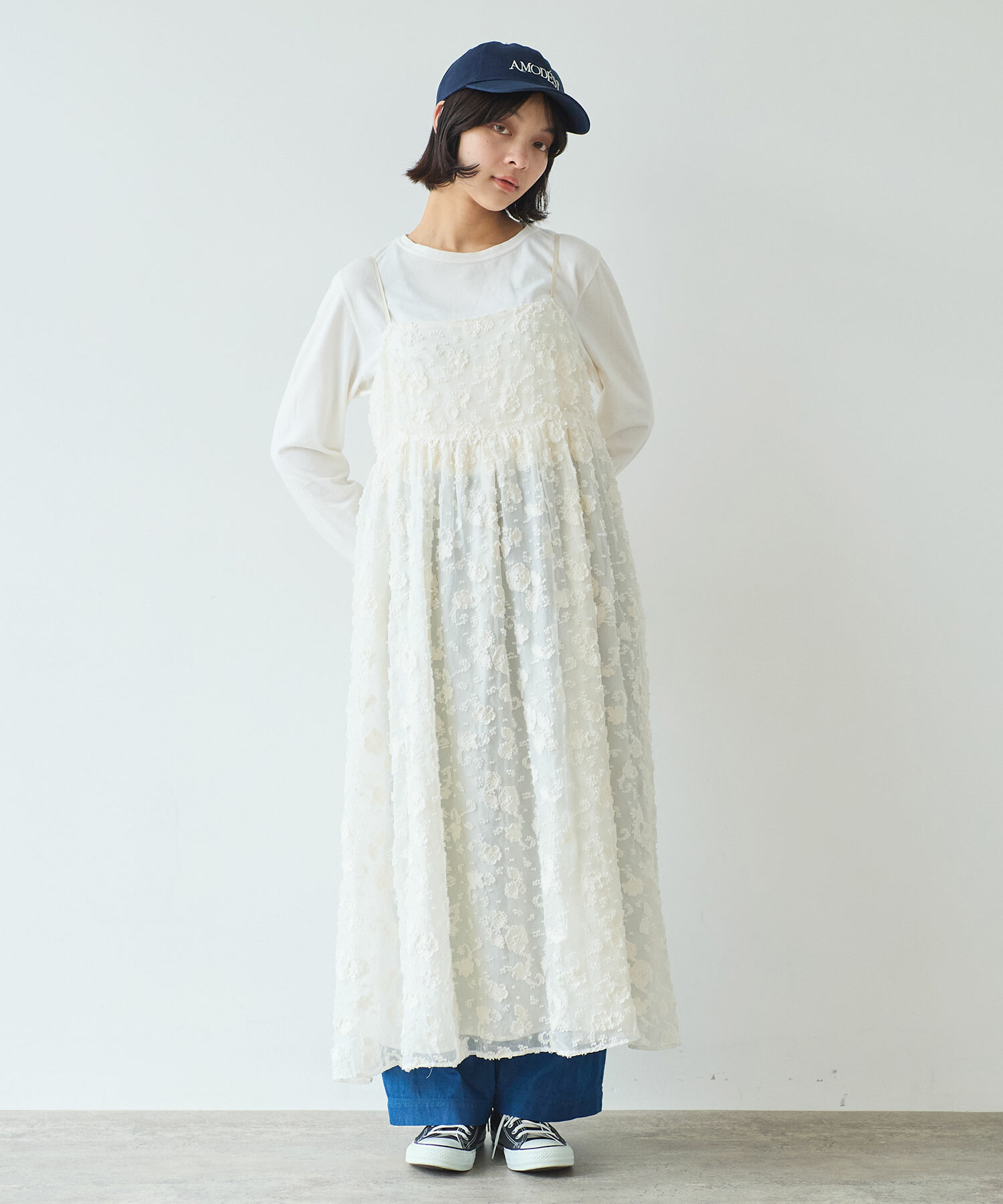 AMBIDEX Store 〇 踊るはな ジャカード ワンピース(F チャコール