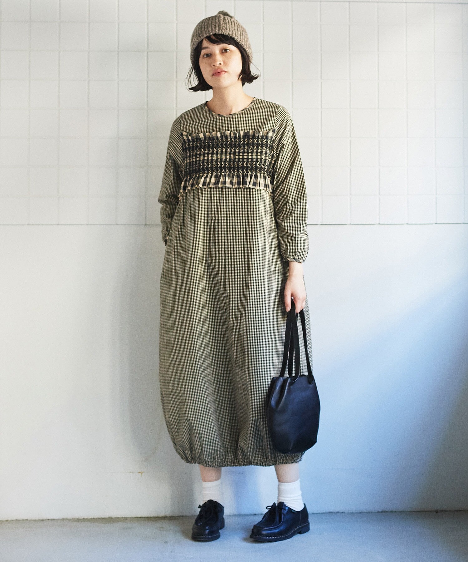 Ambidex Store Check Smocking ワンピース F アカ Bulle De Savon