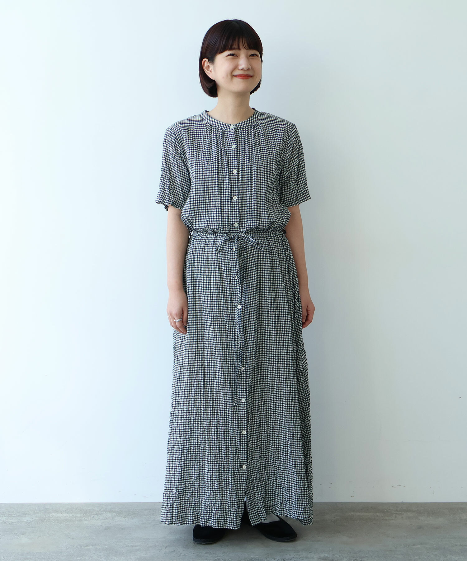 AMBIDEX Store ○ shirring mini check ワンピース(F アオ): bulle de