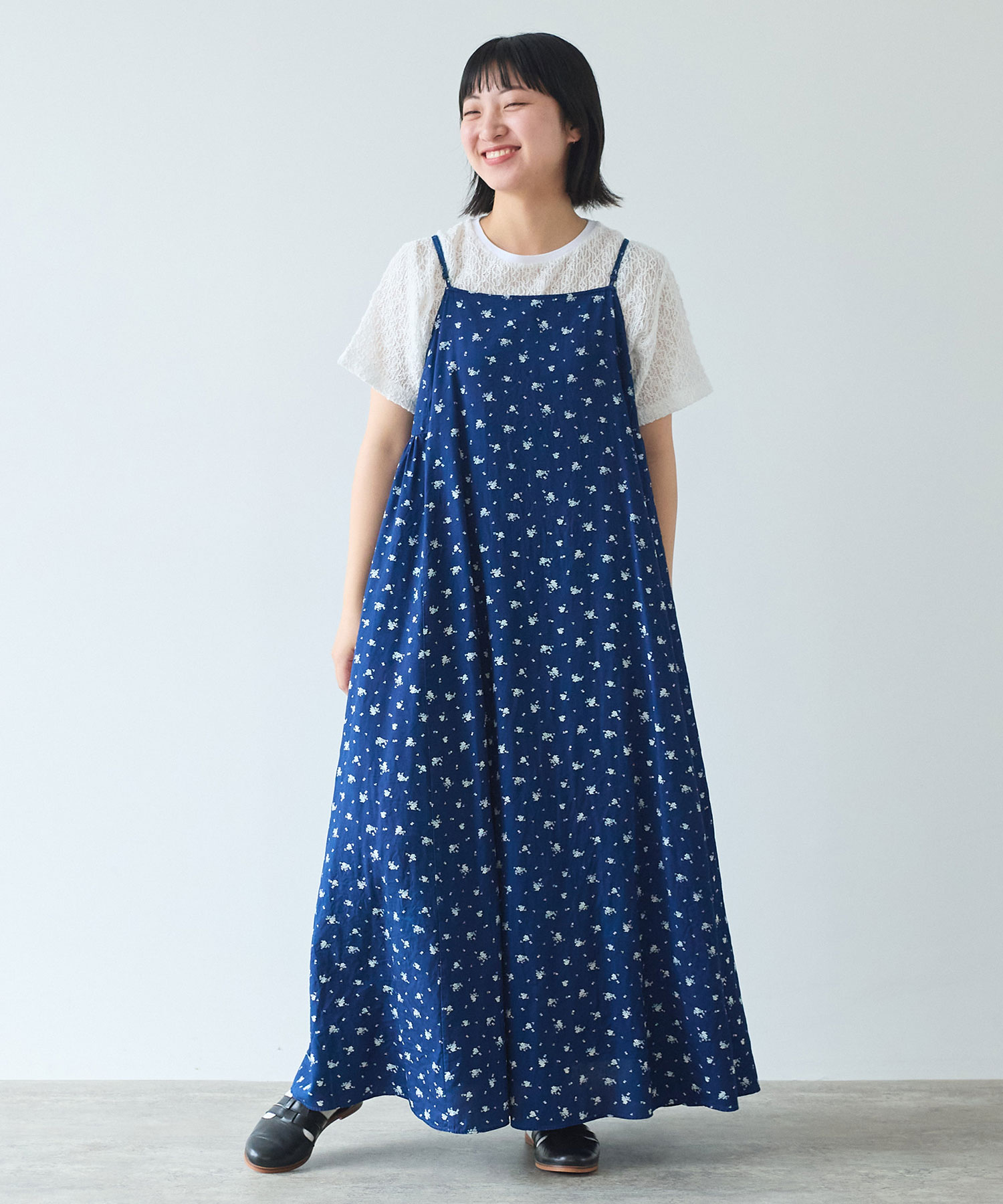 AMBIDEX Store 〇indigo flower 抜染プリント キャミワンピース .(F 