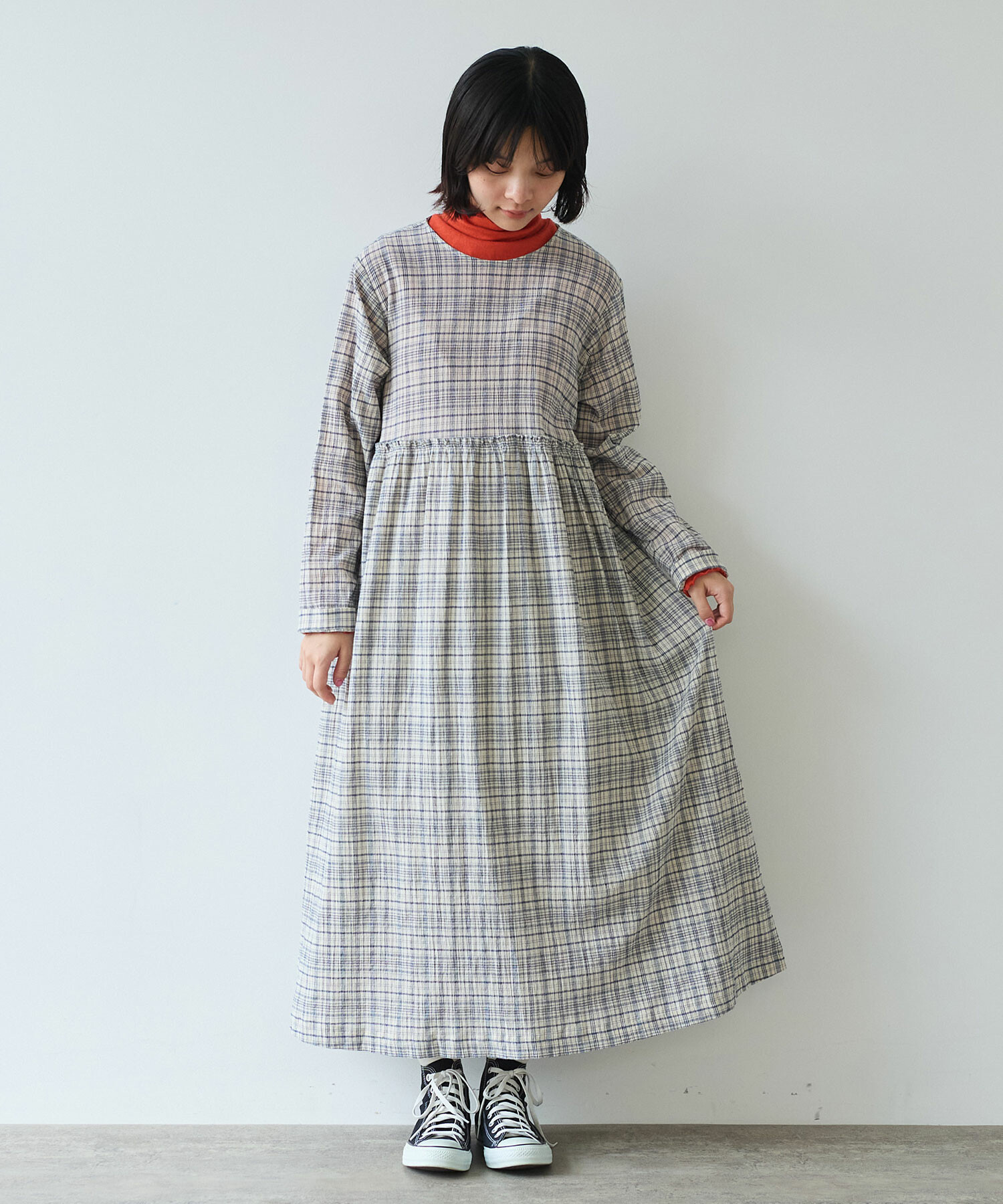 AMBIDEX Store 【予約販売】〇 ちぢみcheck ワンピース(F ピンク