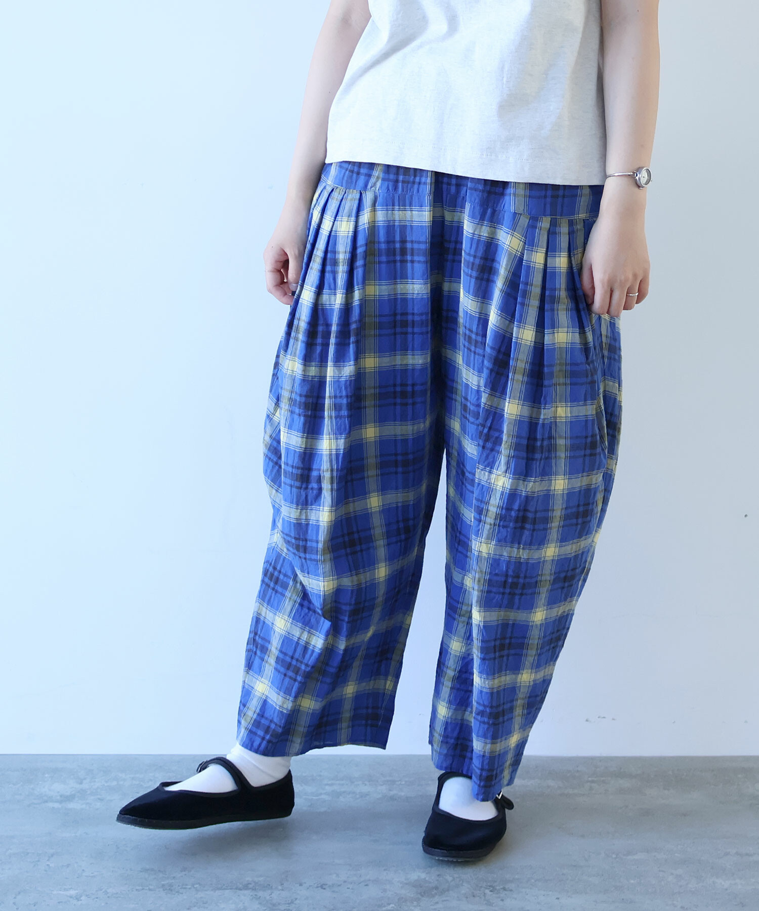 AMBIDEX Store △〇 60/1 チェック バルーンパンツ(F アカ