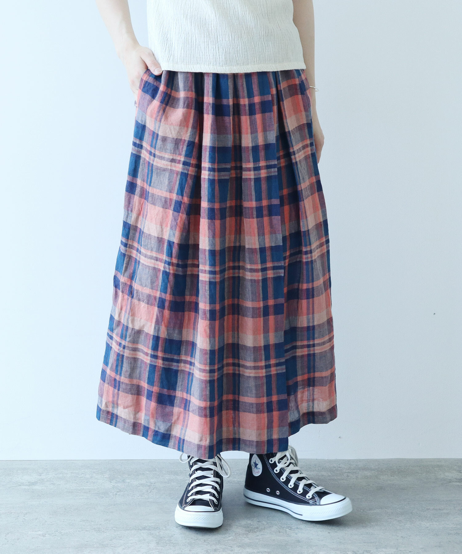 AMBIDEX Store 〇リネンチェック ラップスカート(F アカ): bulle de savon 