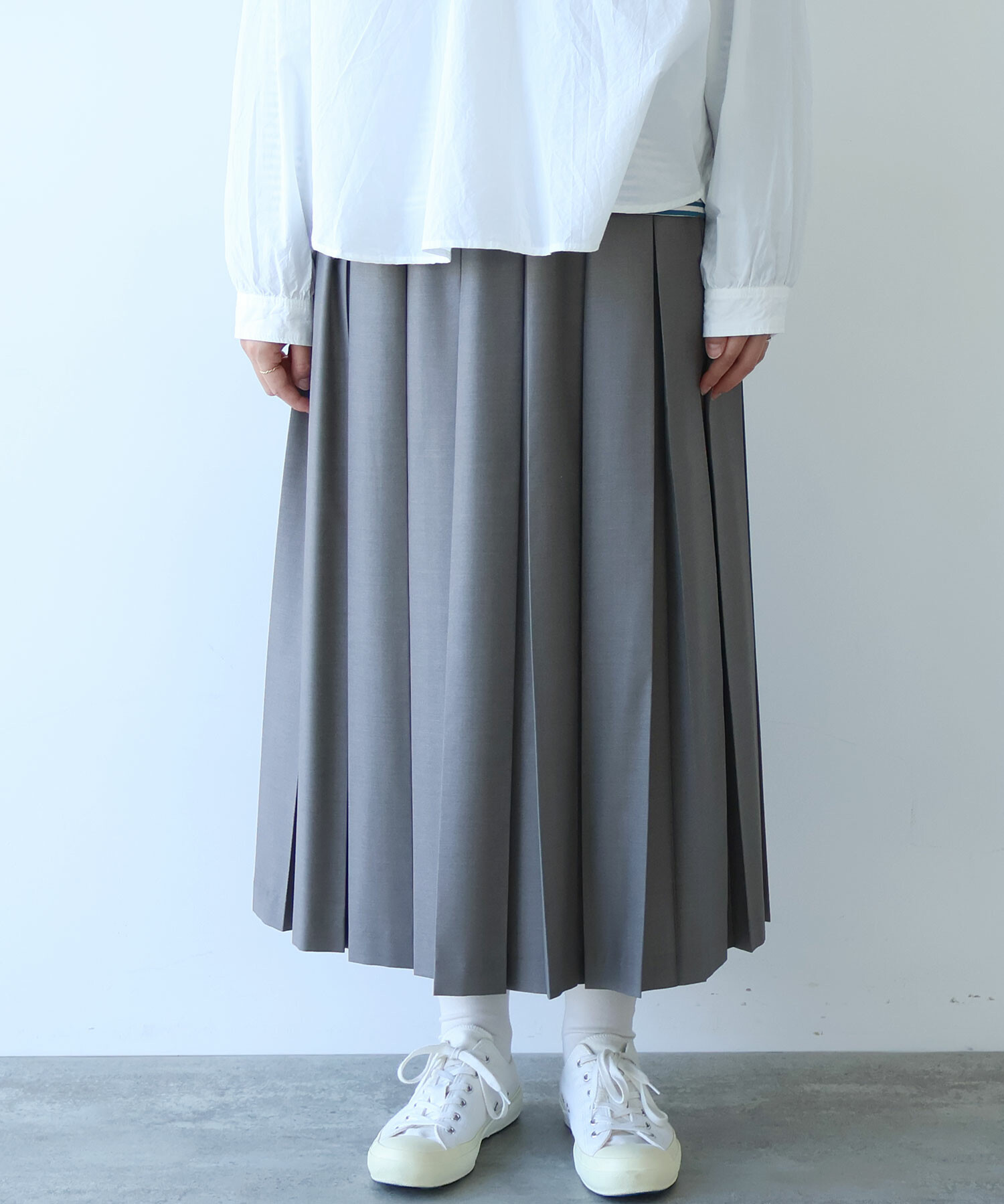 AMBIDEX Store ○T/R 太プリーツスカート(F グレー): bulle de savon