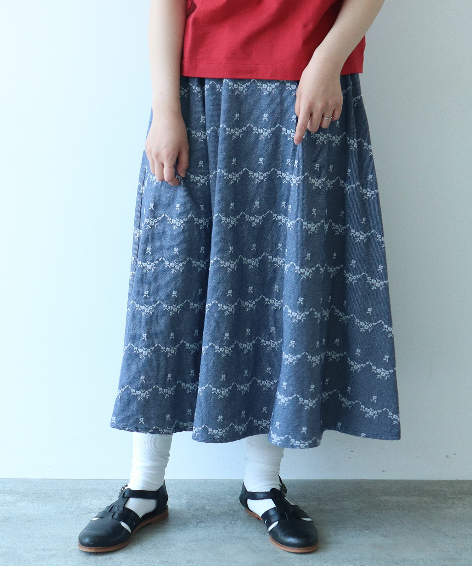 AMBIDEX Store △〇 デニム調 hana ジャカード スカート(F アオ