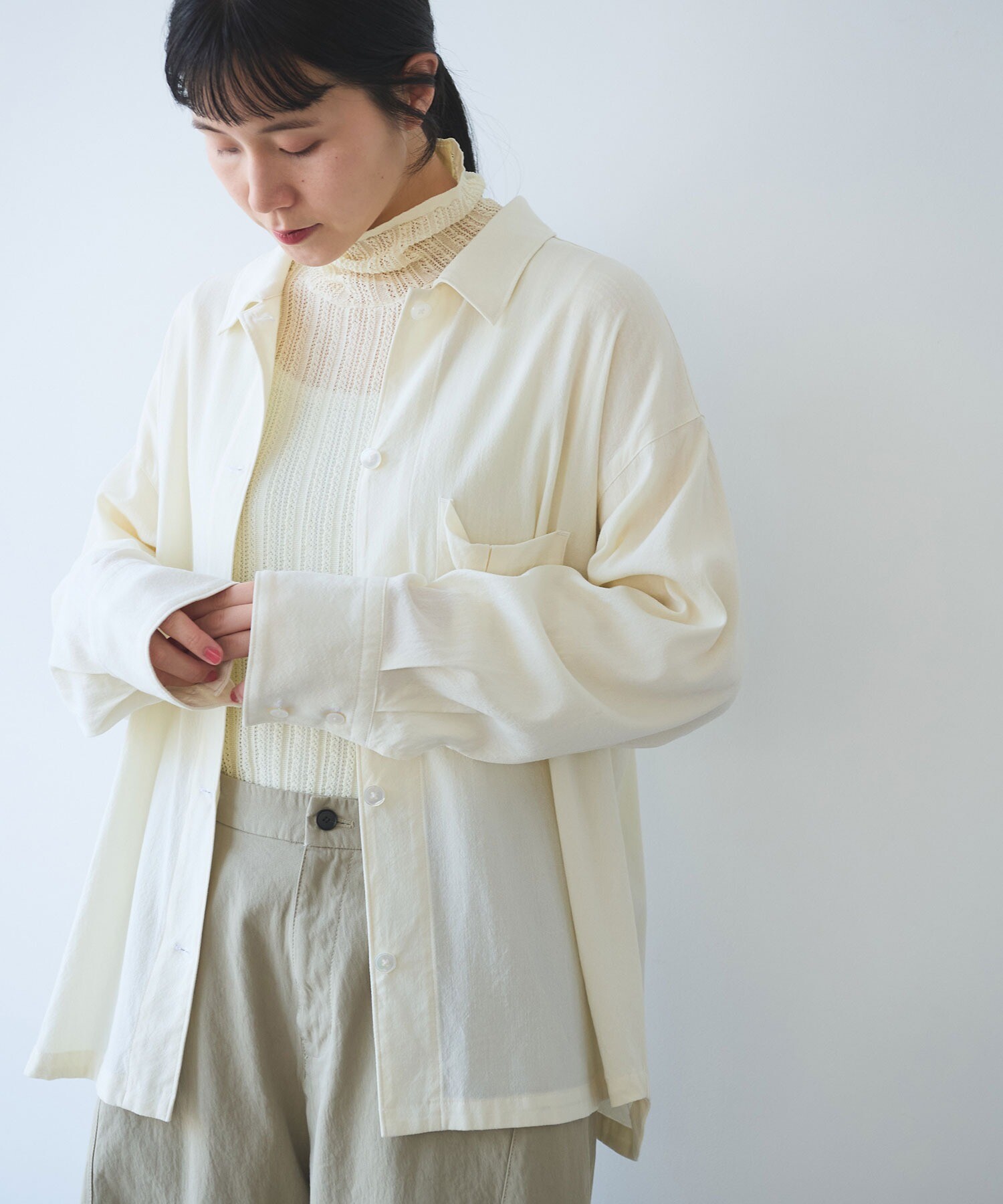 ユウキ AMBIDEX Store ○レーヨンウール haori シャツ (F キナリ): yuni