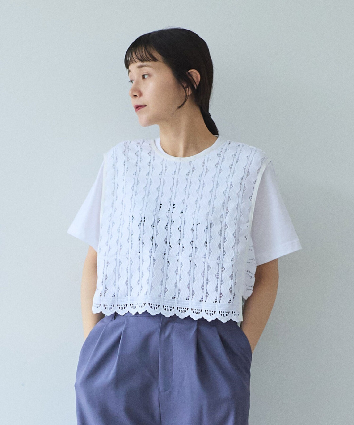 【希少】yuniケミカルレースベスト AMBIDEX Store Cotton/wave lace ベスト(F シロ): yuni