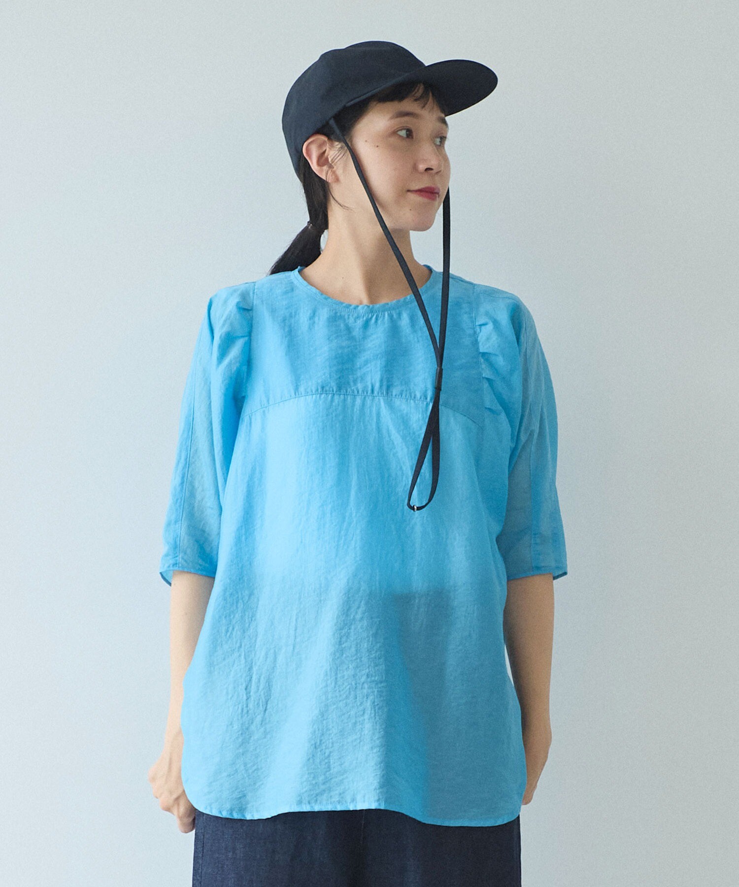 AMBIDEX Store ○sheer パフスリーブブラウス(F アオ): yuni