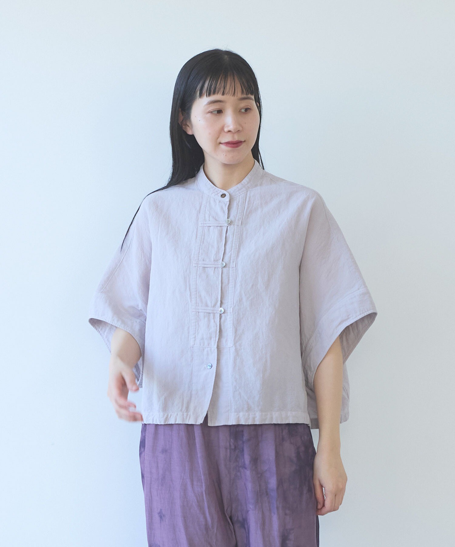 AMBIDEX Store 強撚CottonLinen 近江晒 short ブラウス(F ライラック