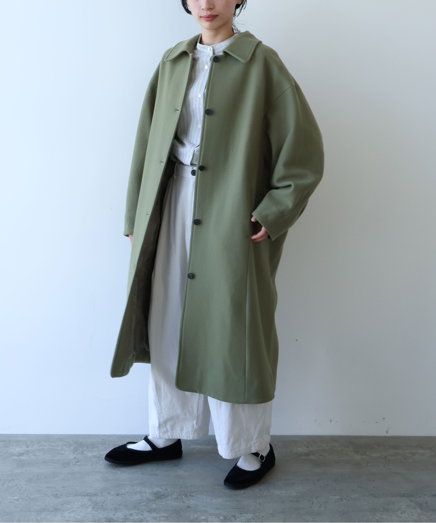 AMBIDEX Store ○ウールsuper100 bal collar cocoonコート (F カーキ