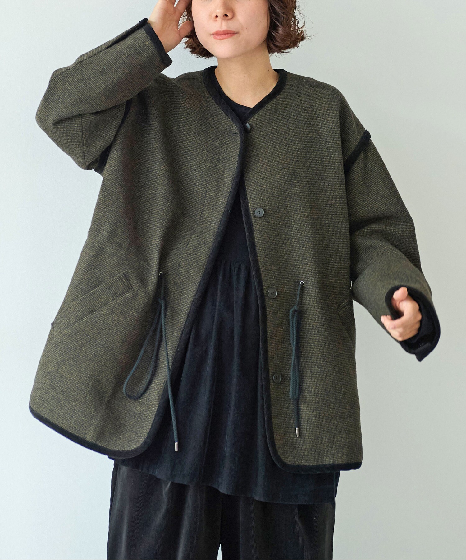 AMBIDEX Store △British wool micro check haoriコート(F クロ): yuni