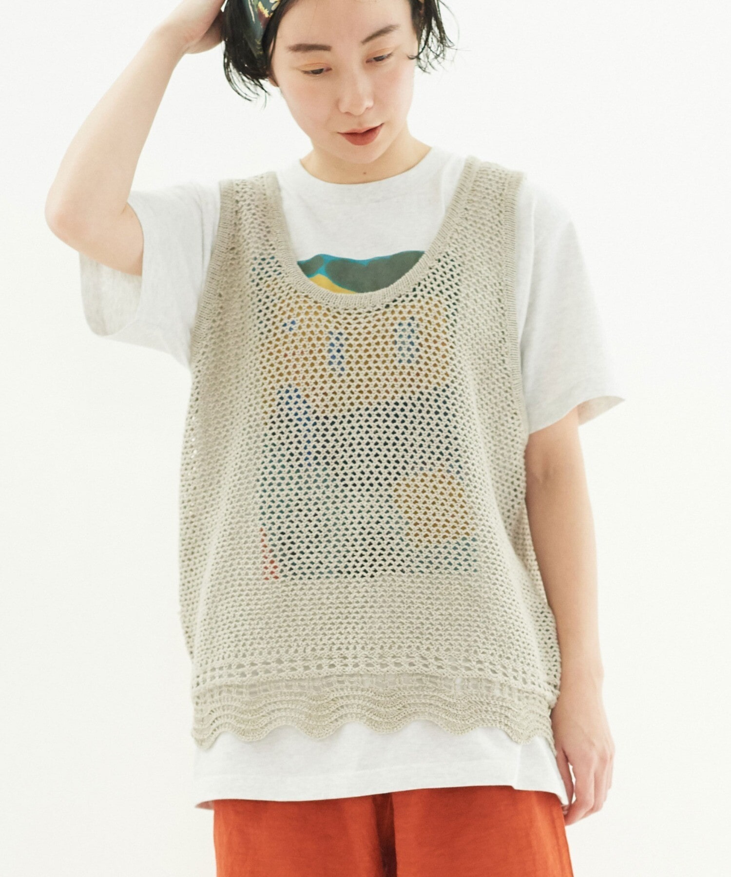 AMBIDEX Store Pure Linen knit すかしタンクベスト(F クロ): yuni