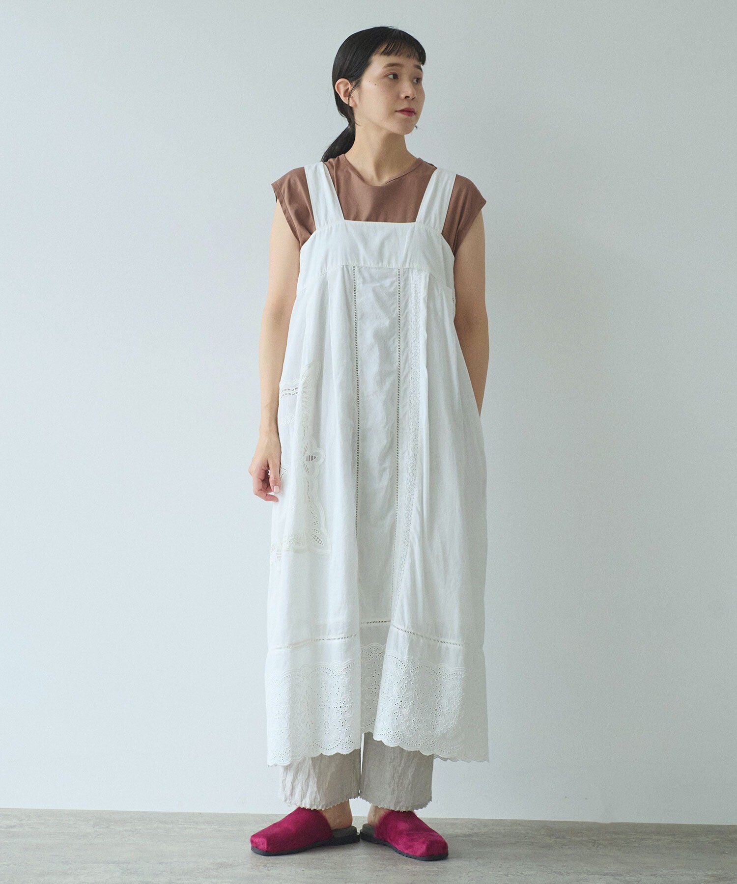 AMBIDEX Store ○カットワーク刺繍 ジャンパースカート(F シロ AMBIDEX Store ○カットワーク刺繍 ジャンパースカート(F シロ