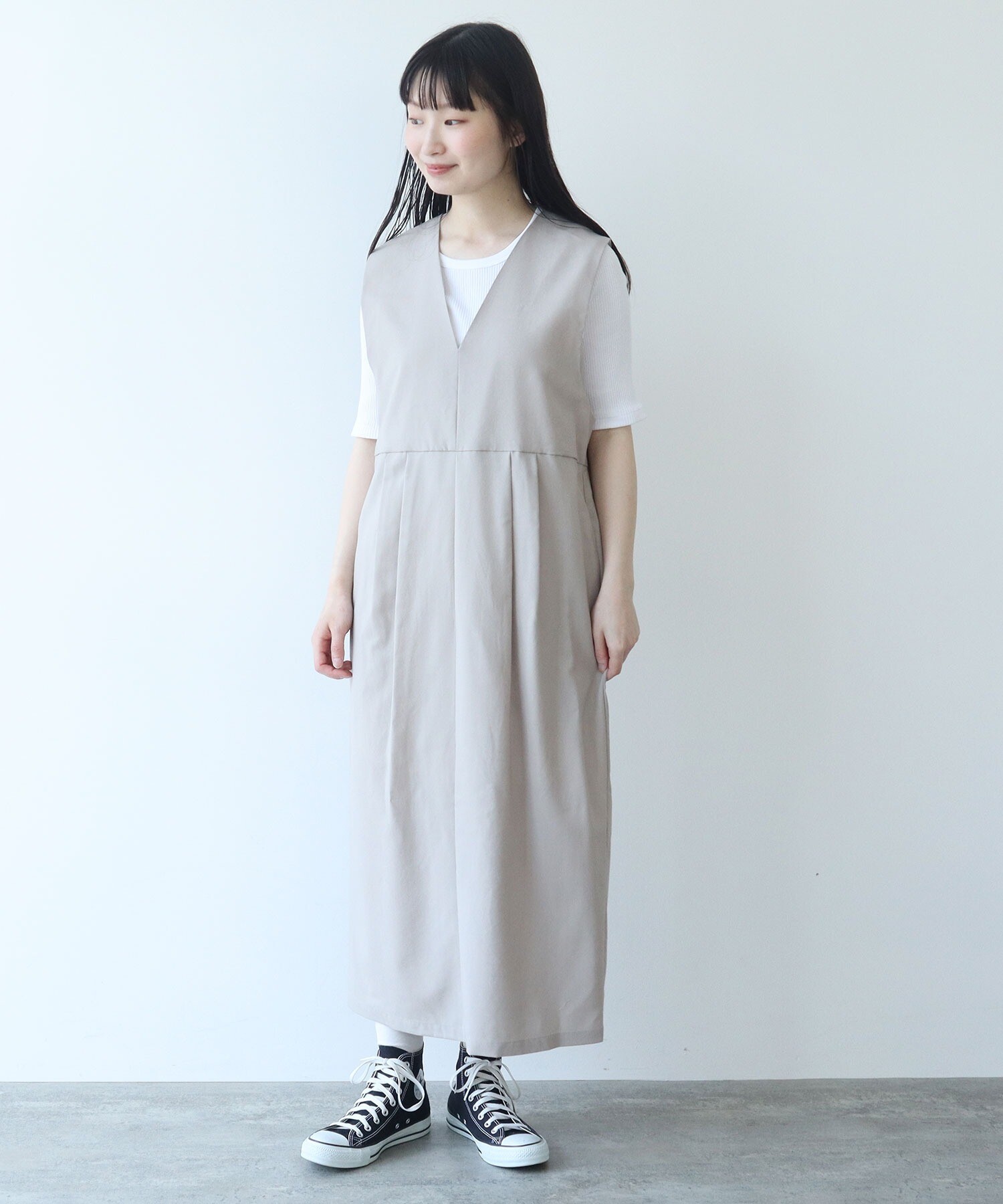 AMBIDEX Store サマーウール Vネックジャンパースカート(F クロ): yuni