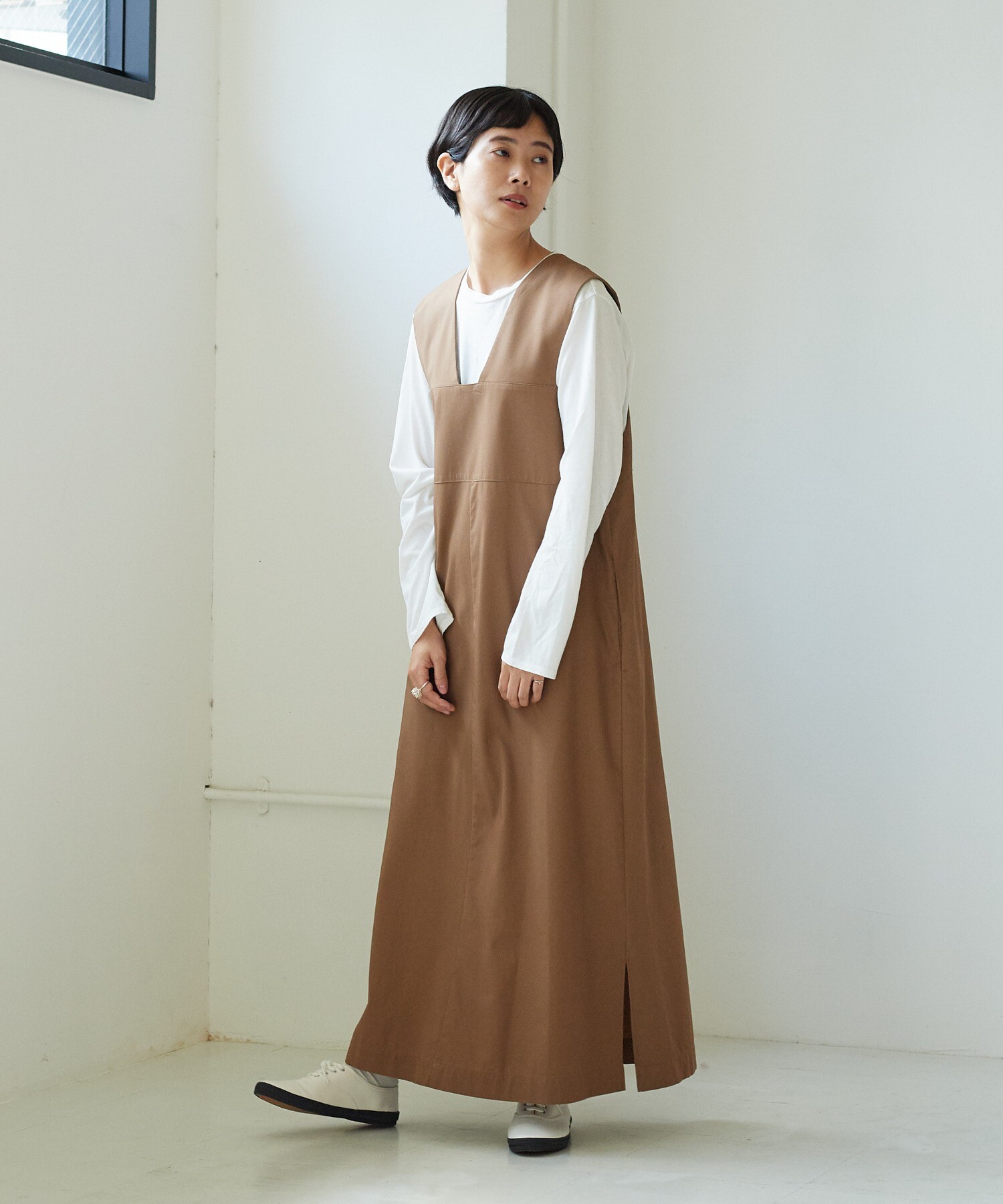 AMBIDEX Store △80/2強撚ギャバコットン jumper skirt(F ブラウン): yuni