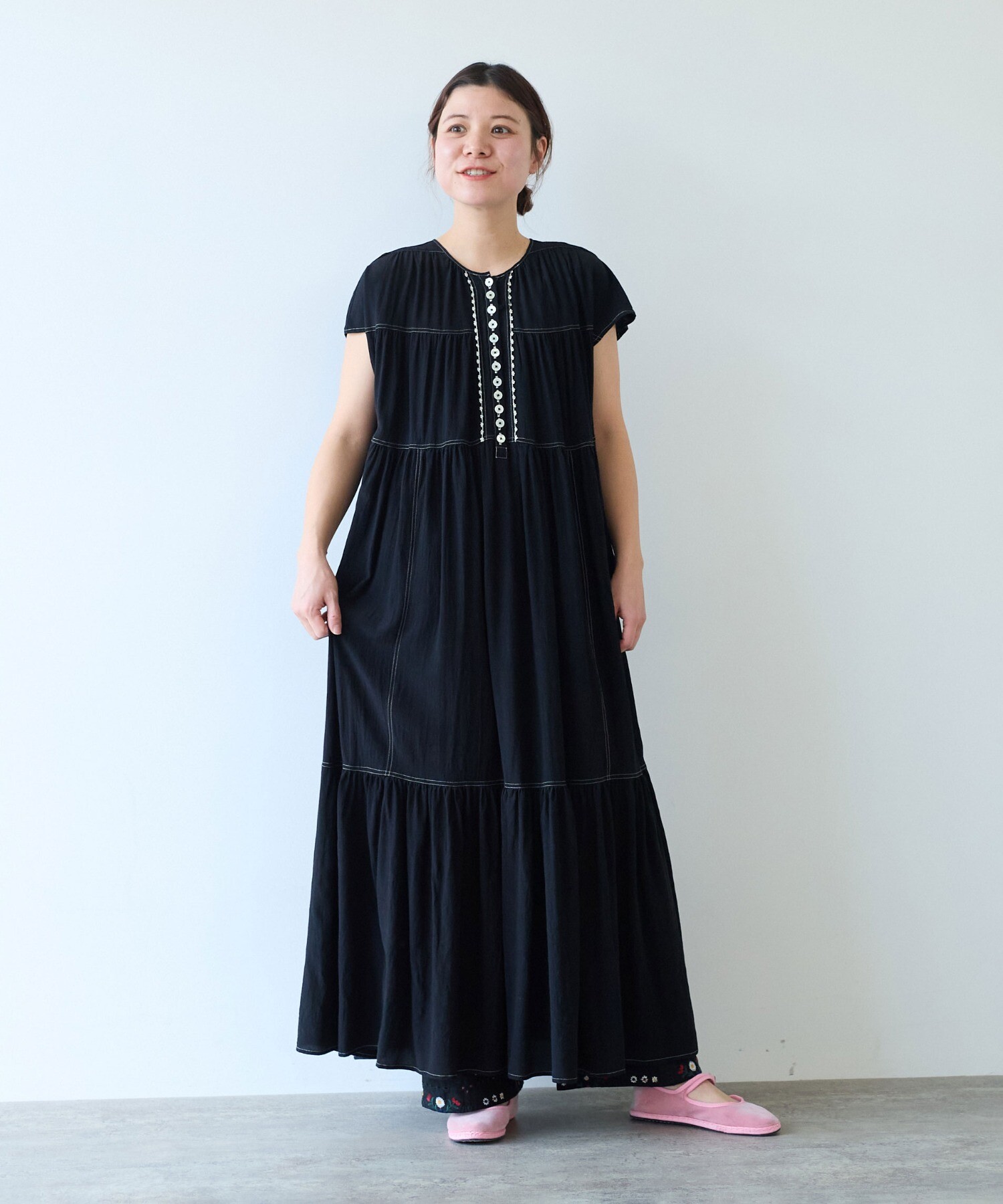 robe de peau フレンチスリーブ ワンピース ブラック　Gauze# robe de peau フレンチスリーブ ワンピース ブラック Gauze
