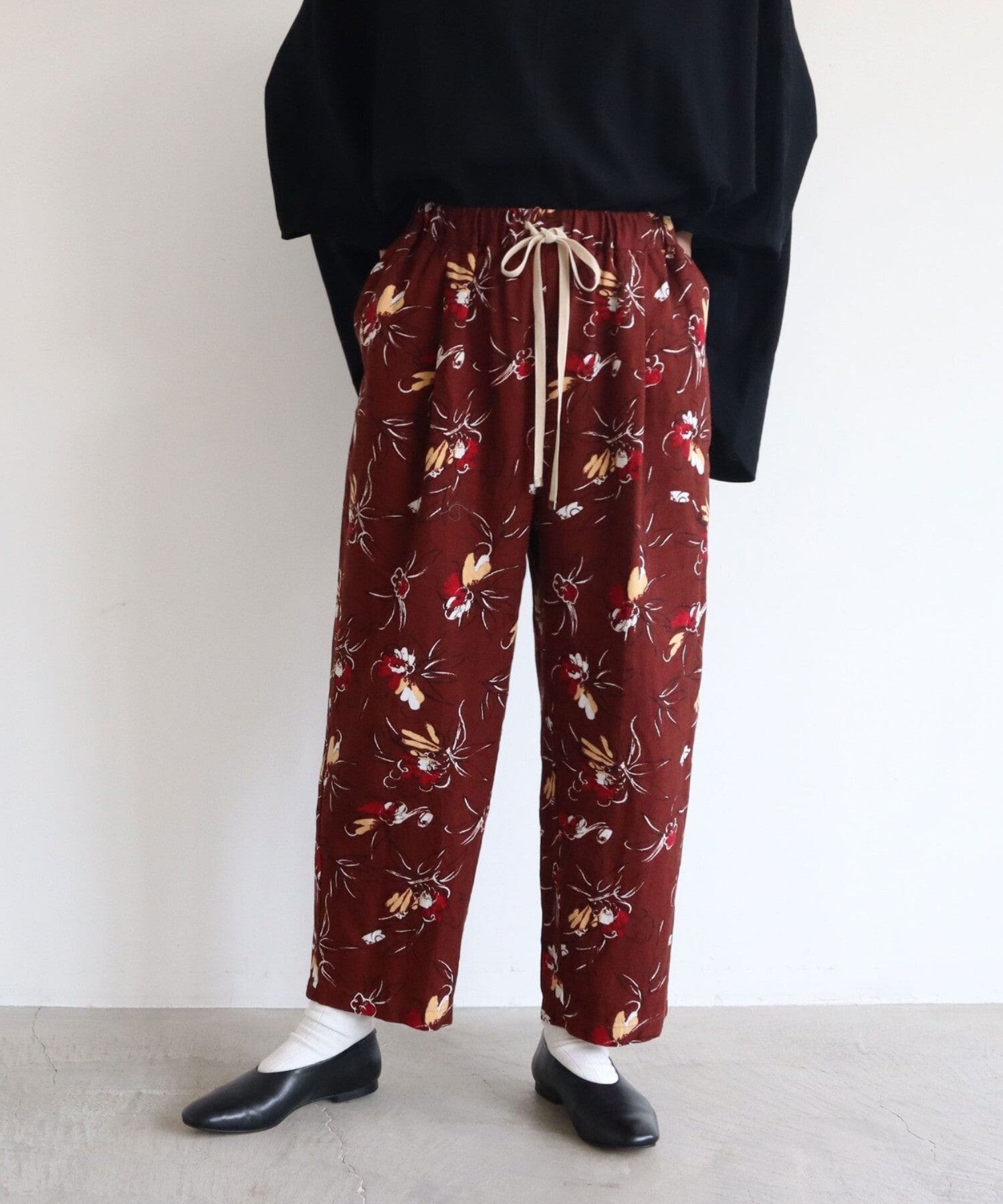 AMBIDEX Store ○rayon linen retro flower print easy pants(F グリーン): yuni