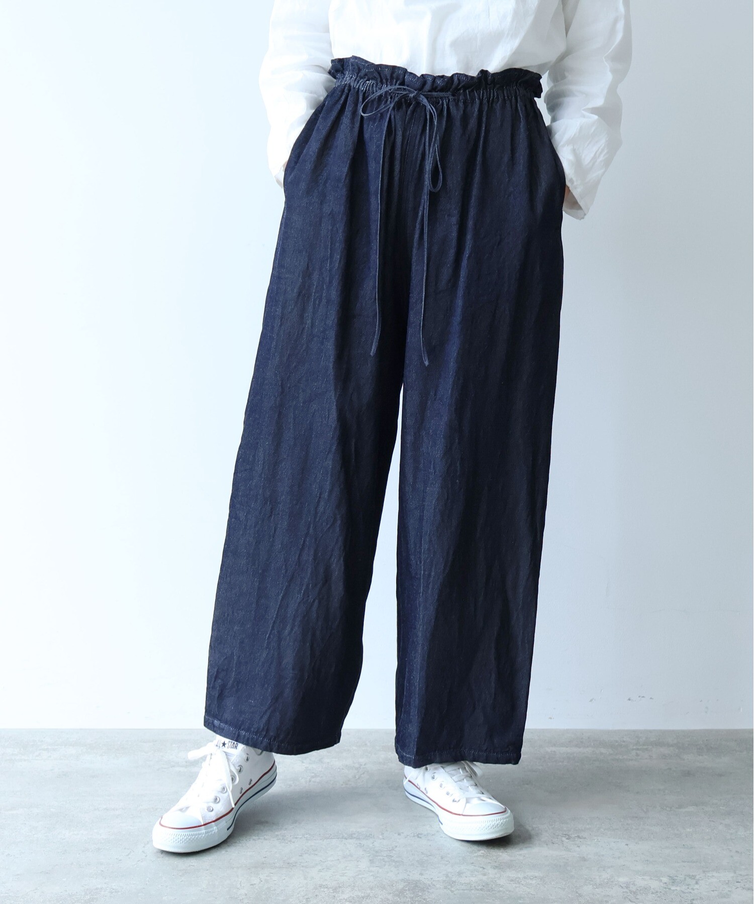 今期　yuni デニム AMBIDEX Store R/C soft denim cocoon drawstrings パンツ(F