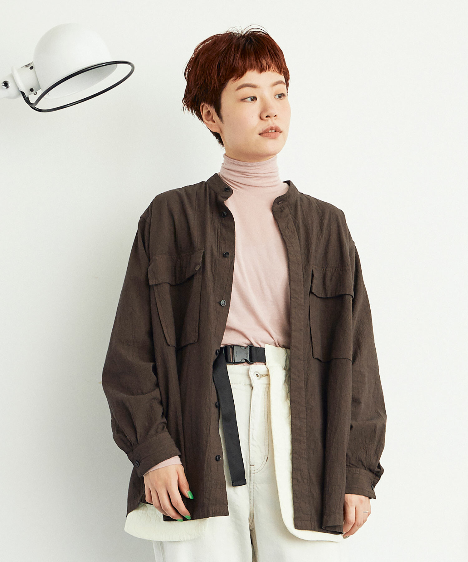 AMBIDEX Store ○強撚POPLIN 製品染 POCKET シャツ(F LIGHT GREY