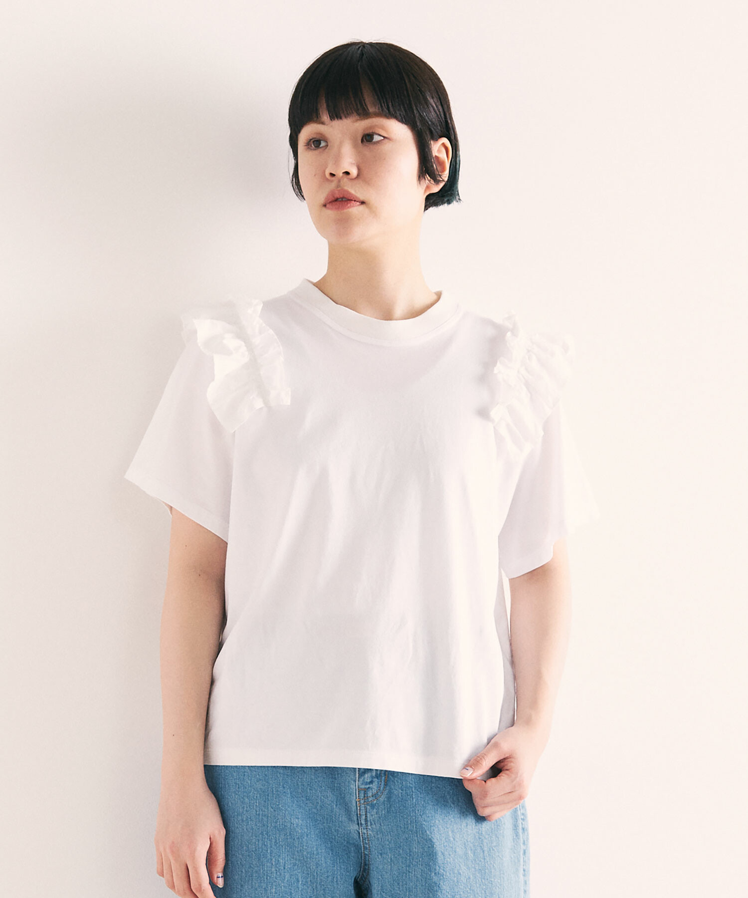 AMBIDEX Store ○PREMIUM天竺 SHOULDER FRILL プルオーバー(F BLACK 