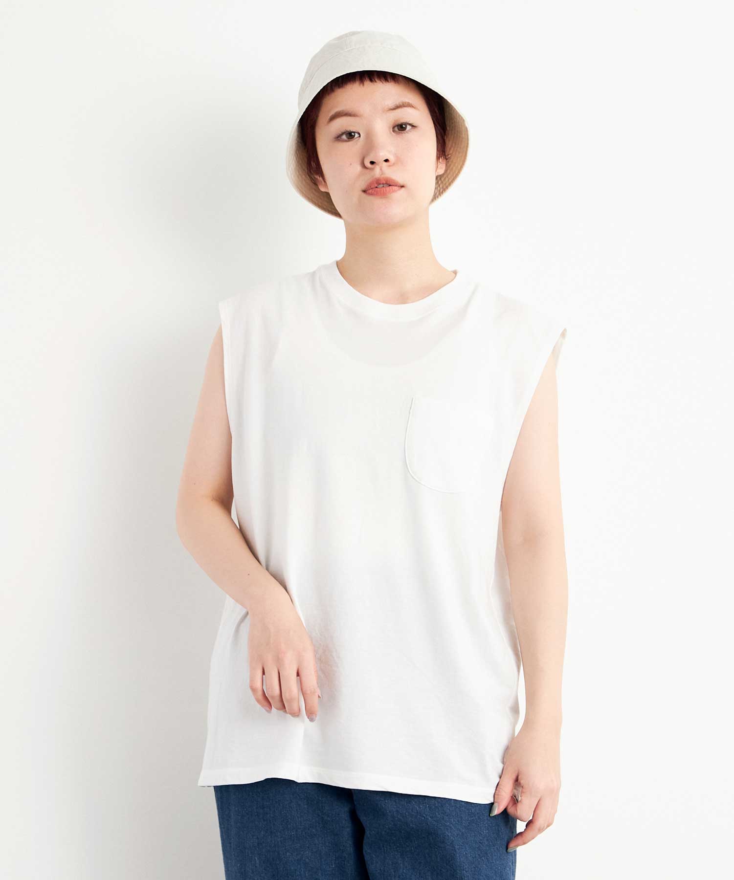 AMBIDEX Store △○super mini裏毛 ノースリーブT(F WHITE