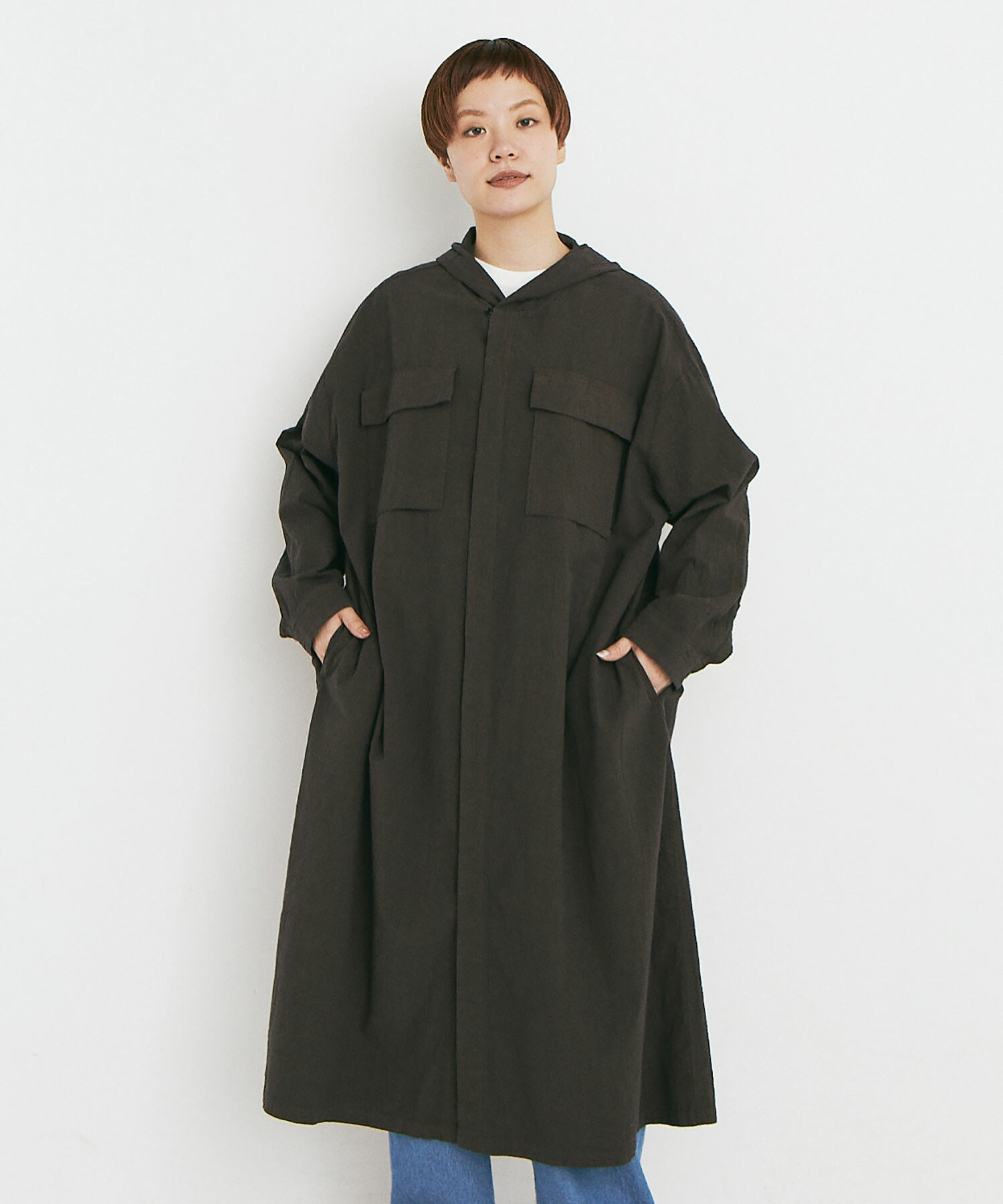 AMBIDEX Store ○強撚POPLIN 製品染 HOODIE ドレス(F LIGHT GREY