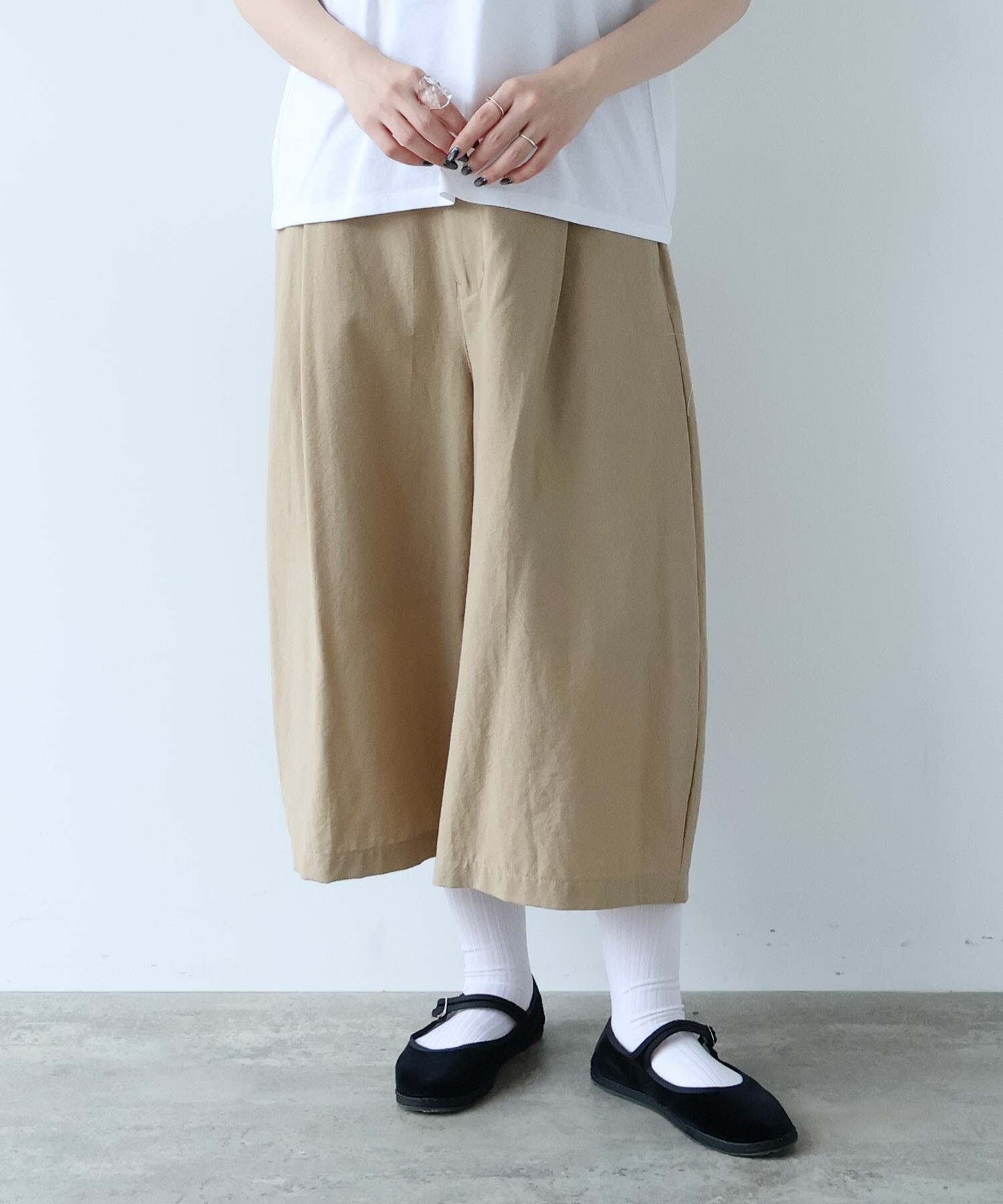 AMBIDEX Store ウール/コットン hira washer CROPPED パンツ(F BLACK